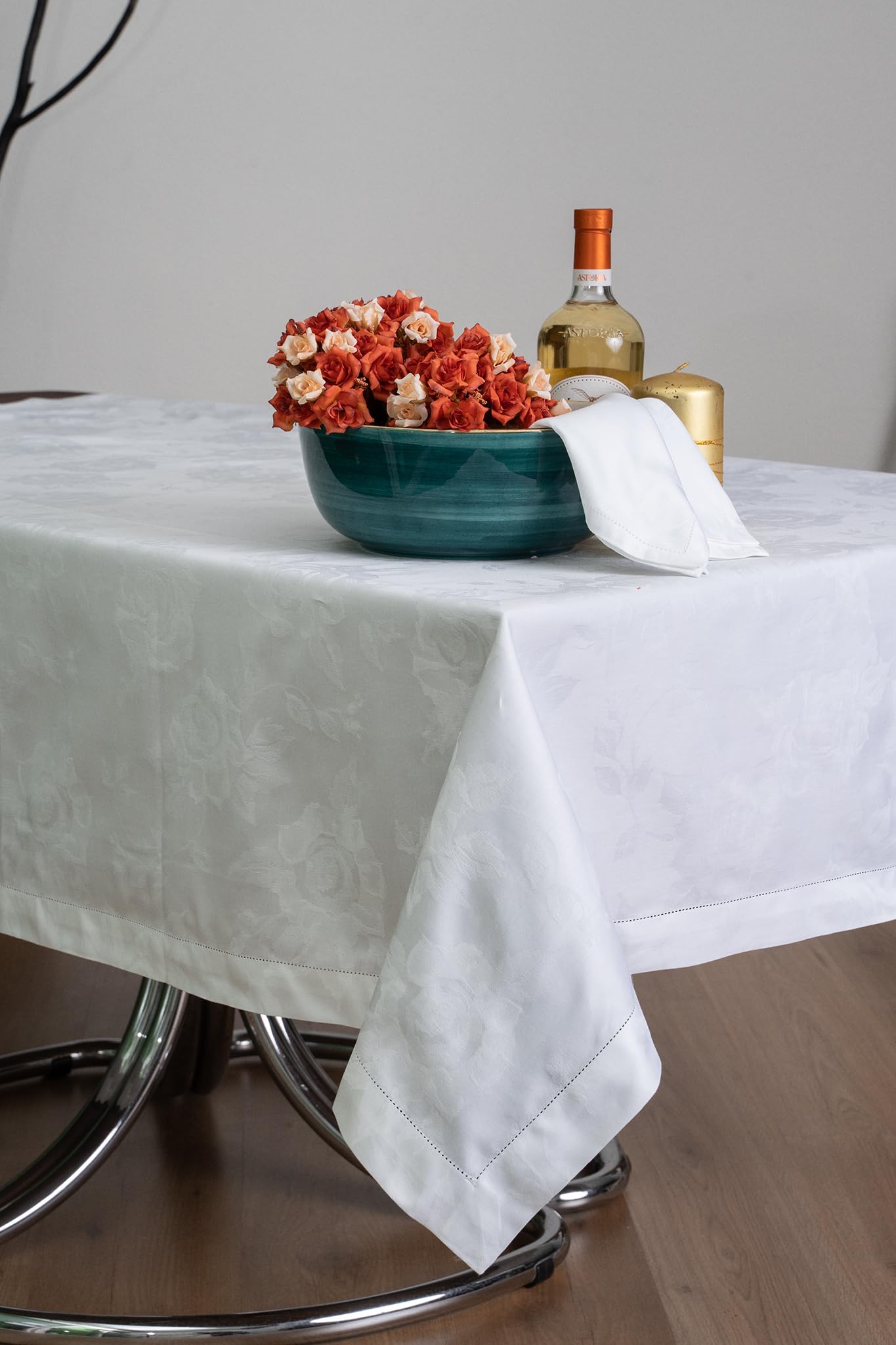 ESSE HOME – Tovaglia: Rettangolare - Quadrata –Rotonda –Ovale. Fiandra Jacquard Puro Cotone – ASSISI (S ovale 180x270, BIANCO)