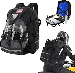 Bvomheez Mochila de capacete para motociclismo, suporte de capacete, bolsa de ciclismo, 35 L, grande capacidade, uso à prova d'água, extensibilidade de até 180°, mochila de viagem e caminhada para