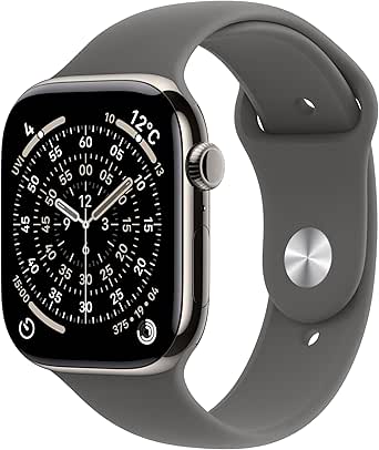 Apple Watch Series 11(GPS + Cellularモデル)- 46mmナチュラルチタニウムケースとストーングレイスポーツバンド - M/L