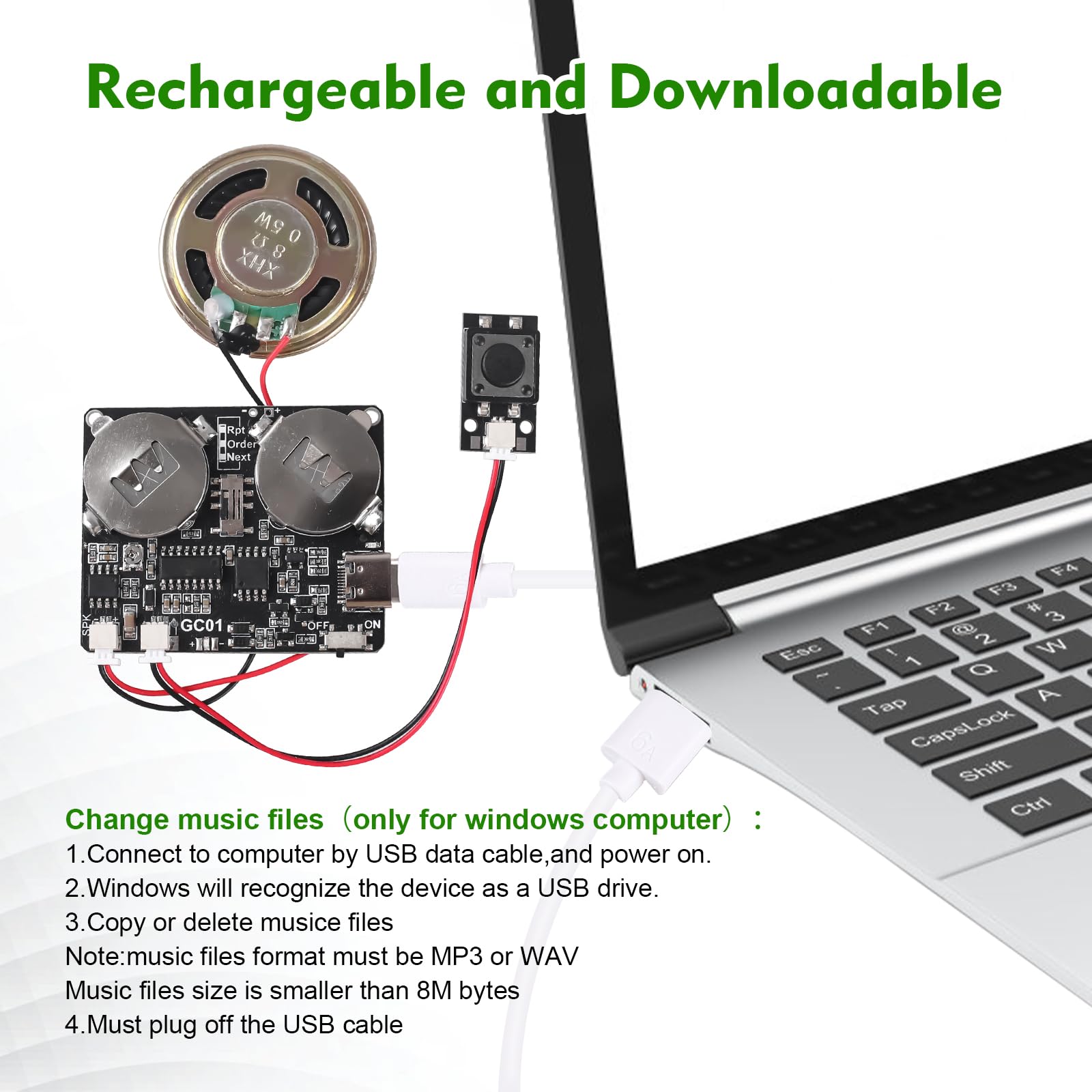 ICSTATION Sound Module, Downloadable Sound Module Voice Button with 8MB Memory Push Button Control Sound Chip for DIY Personalized Voice Recording for Mothers Day Greeting Card - Image 4