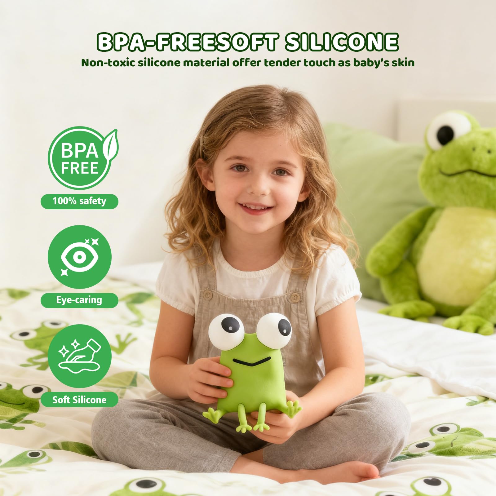Gemmac Luz Nocturna Bebe con Forma de Rana, Lámpara de Mesita Noche Control Táctil Regulable USB Recargable LED Lámpara Silicona Recargable con Función Temporizador Luz Nocturna Infantil para Regalo