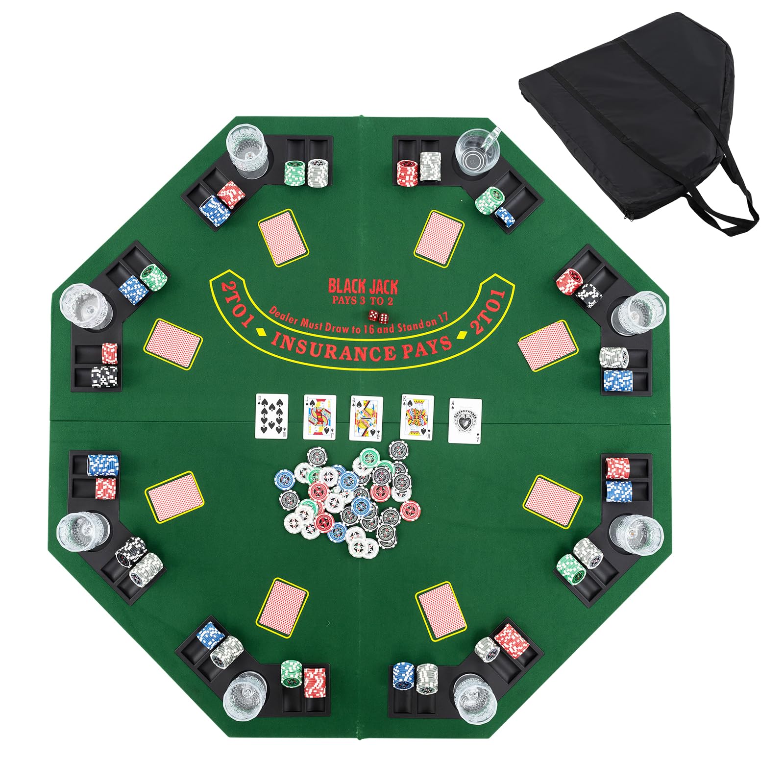 DREAMADE Faltbarer Pokerauflage für 8 Spieler, Pokertisch Matte 120x120 cm mit Getränkehalter & Tragetasche