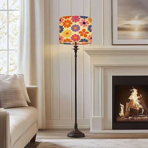 Miniatura 2 de Pantallas de lámpara Groovy Daisy Flowers sin costuras, patrón floral de los años 70, estilo hippie retro, pantalla de tambor para lámparas de mesa,