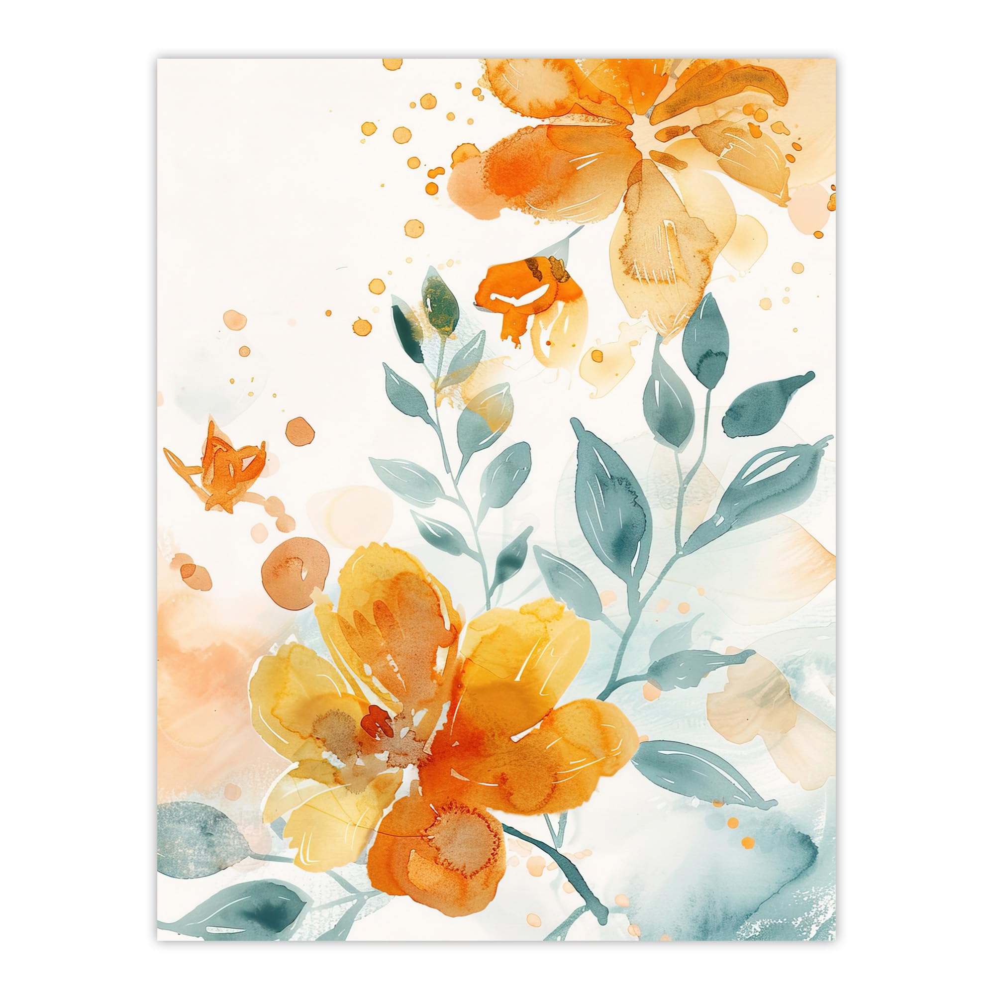 Artery8 Marigold Flowers in Bloom Modern Watercolour Living Room Extra Large XL Wall Art Poster Print