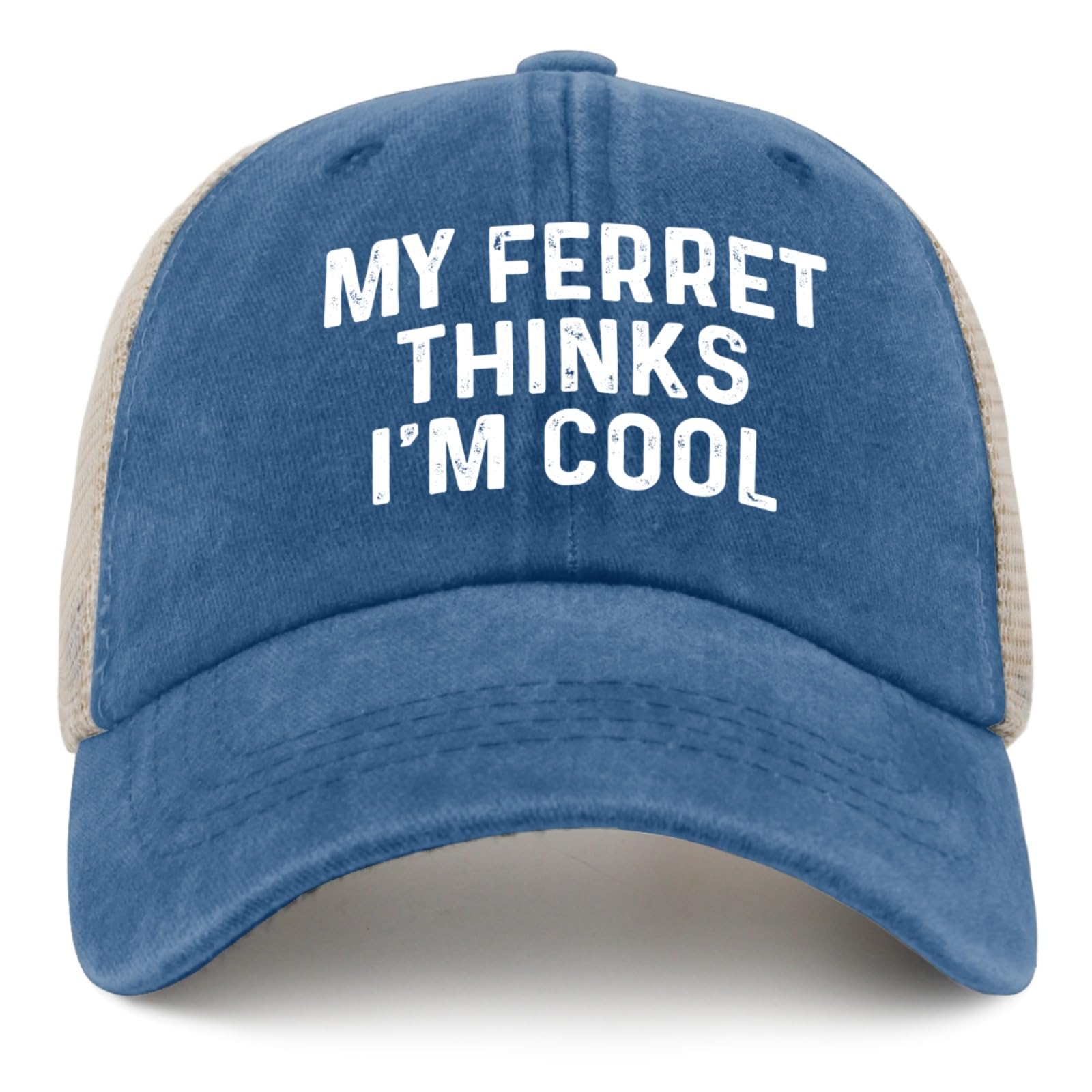 NLWQEKV My Ferret Thinks I'm Cool Hat Trucker Hat Women Funny Mesh Cap for Summer Blue