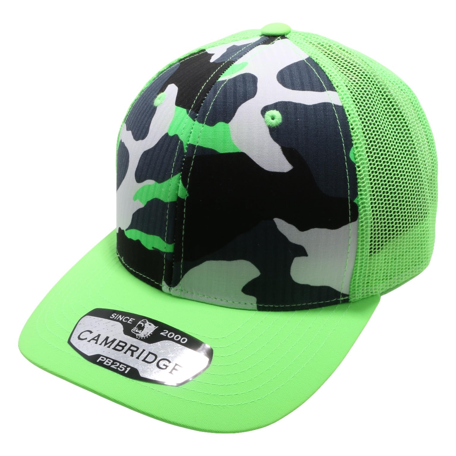 Pit Bull Premium HeadwearCambridge Trucker Hat Neon Camo Mesh Adjustable Snapback Hat Baseball Cap for Men & Women