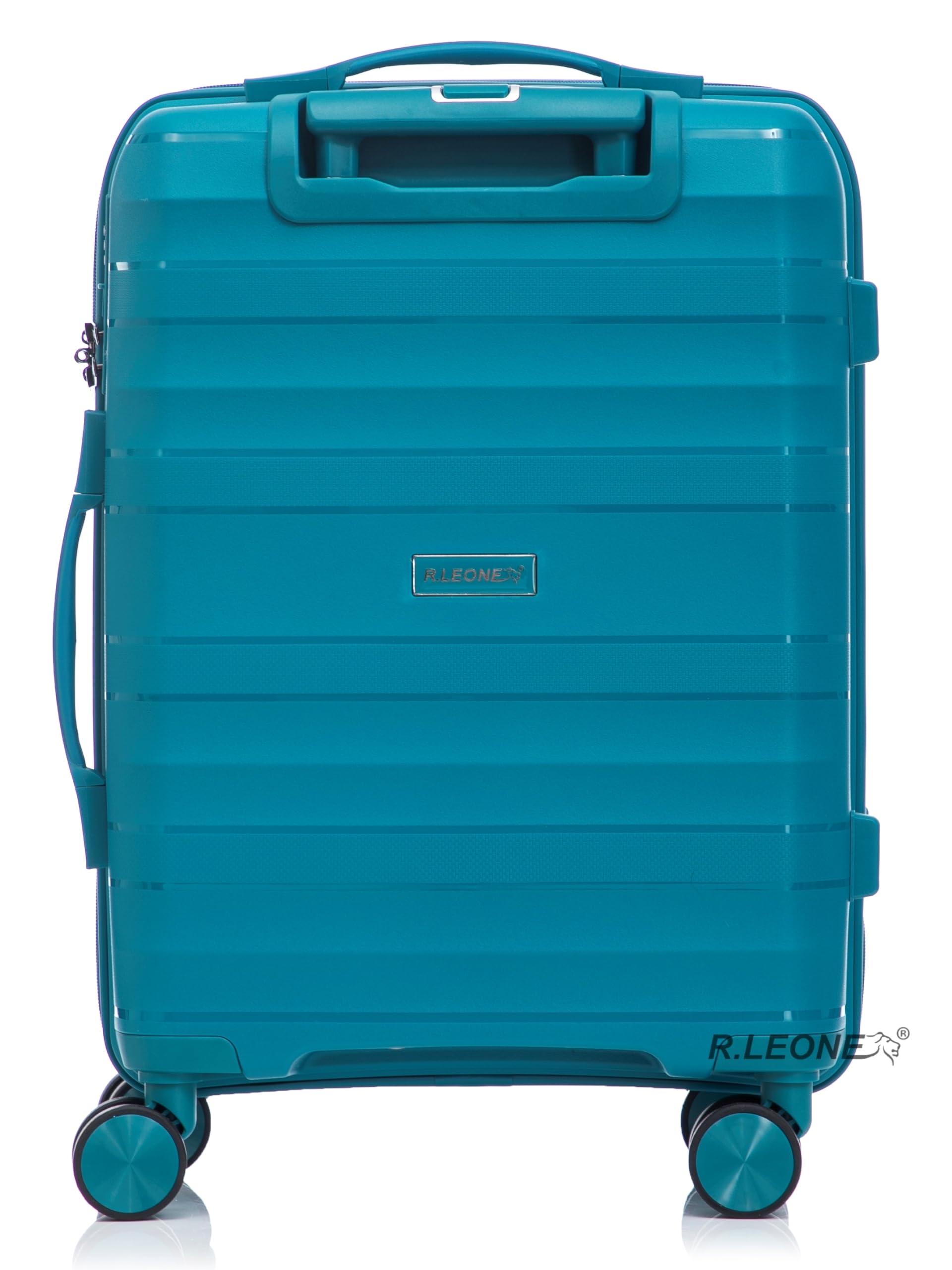R.Leone Valigia da 1 Fino a Set 3 Bagaglio a mano 55x40x20 Ryanair, Medio, Grande Ultra Strong Antiurto Trolley leggero 8 ruote Polipropilene 9180 (Turchese, Set 3 Pezzi S M L)