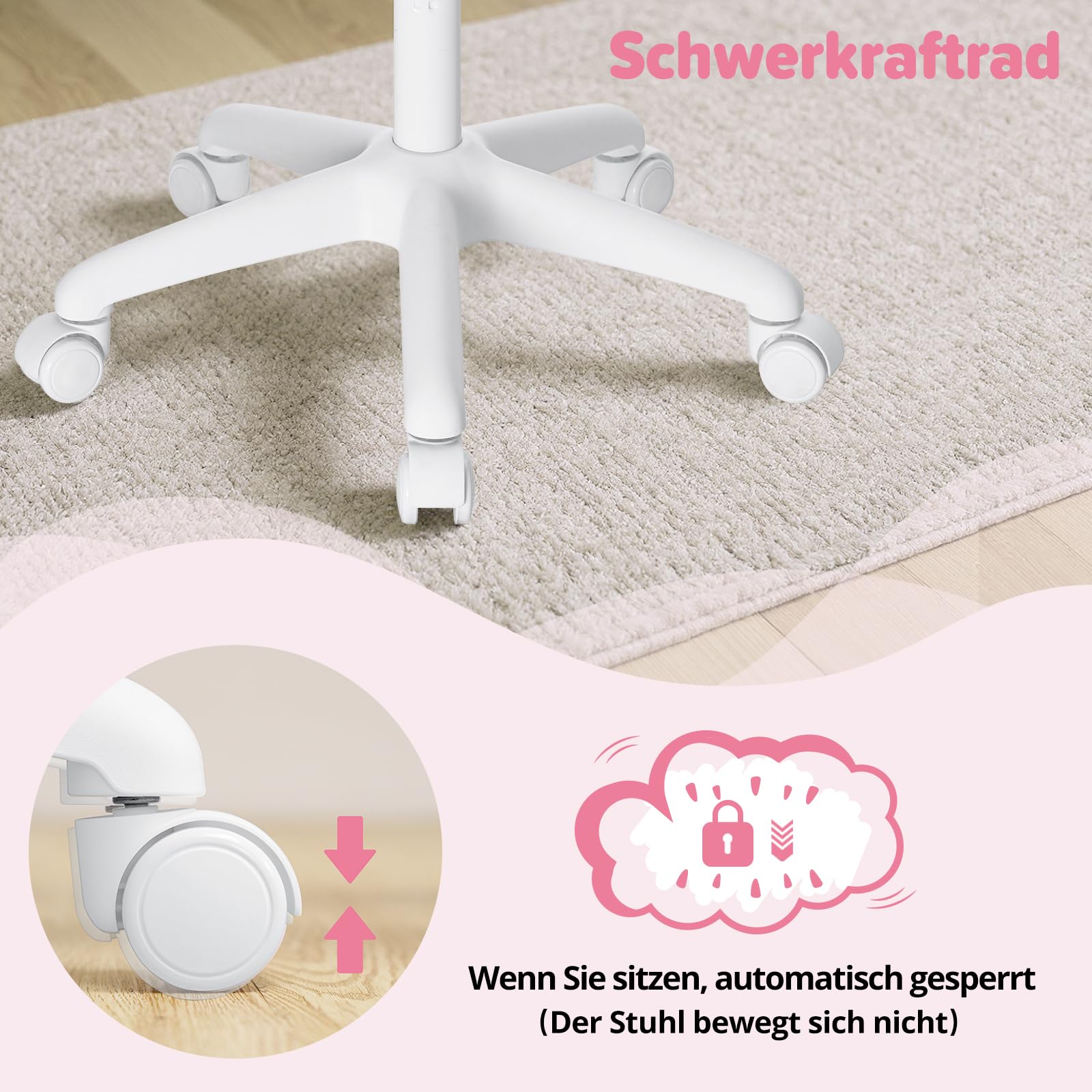 HOFFREE Kinder Schreibtischstuhl Ergonomischer Lernstuhl mit Klappbarer Armlehne Fußstütze Drehbar Rosa