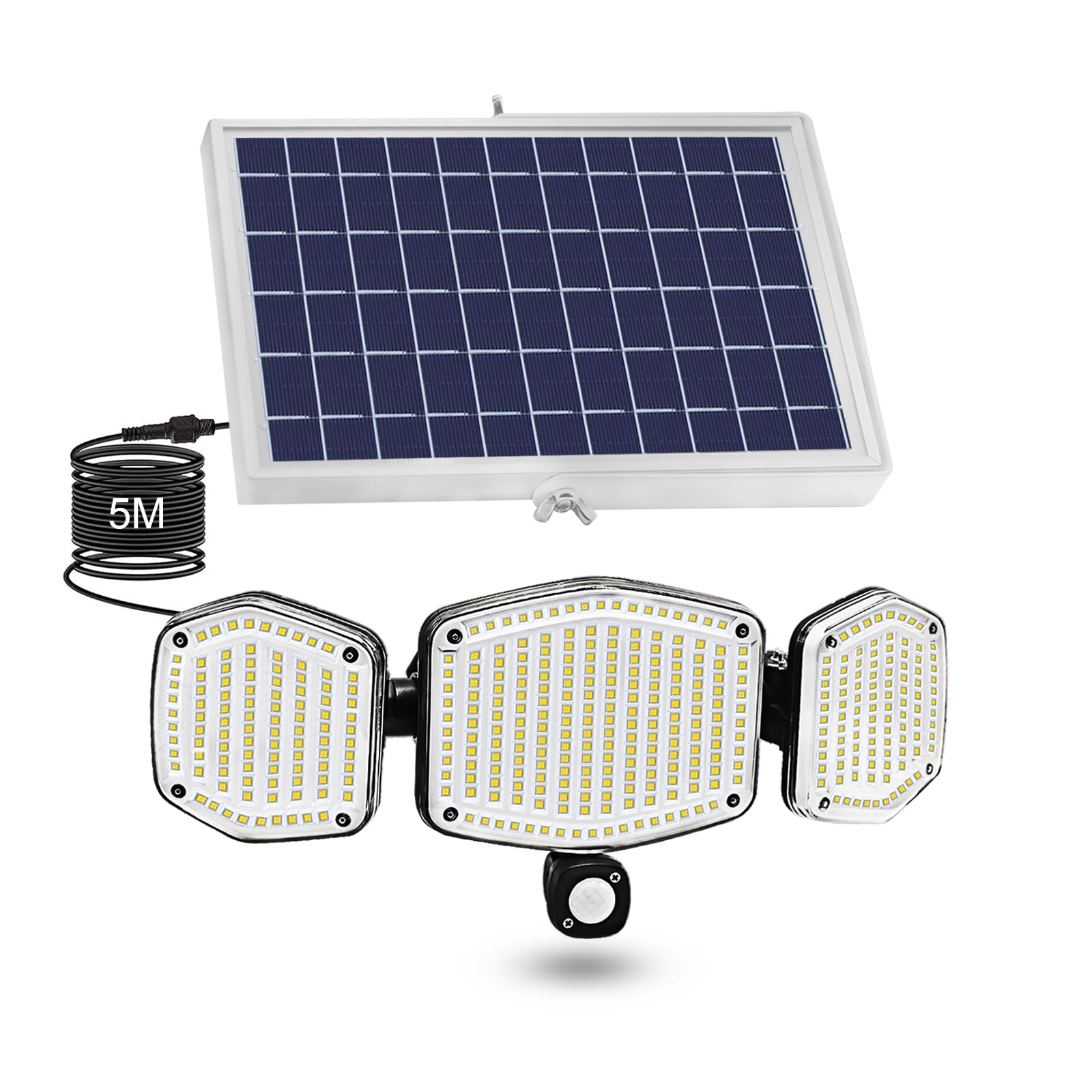Luz solar para exteriores, 3000 lm, 426 luces LED con sensor de movimiento, 3 modos de luz de seguridad de pared impermeable de 4400 mAh, panel solar separado con cable de 16.4 pies, para