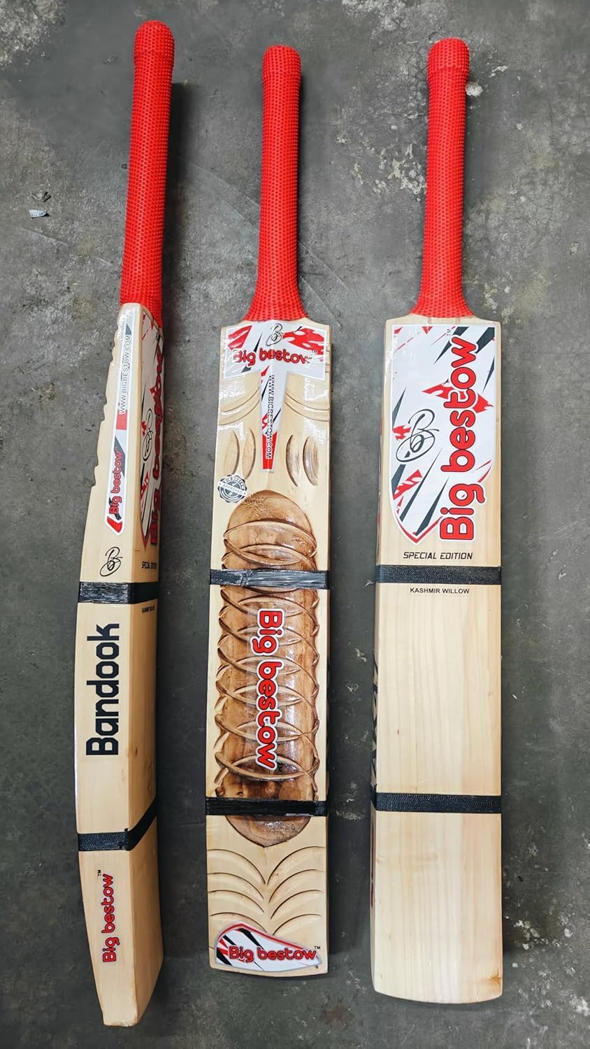 Big Bestow Bandook Kashmir Willow Cricket Bat Scoop Bat Play for Hard Tennis Ball Full Size with Full Cane Handle Play for Lather Ball with Bat Cover.-picture-25