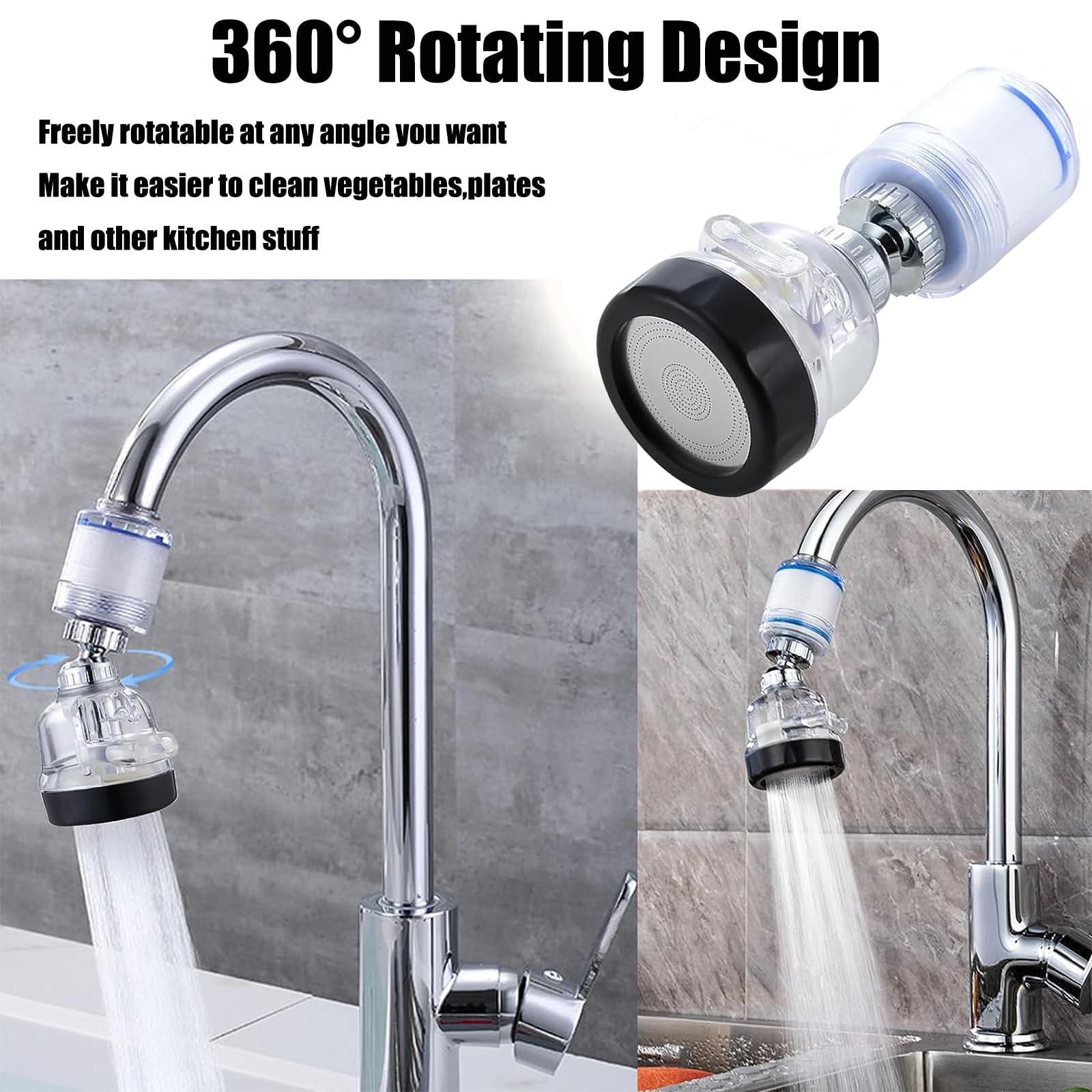 360° Swivel Sink Faucet Filter with 2 Filter Elements Water Purifier with Adjustable 3 Mode Splash-Proof Faucet Booster Filter Kitchen Tap Faucet Extender Faucet Sprayer Tap Aerator Water Saving - Image 3