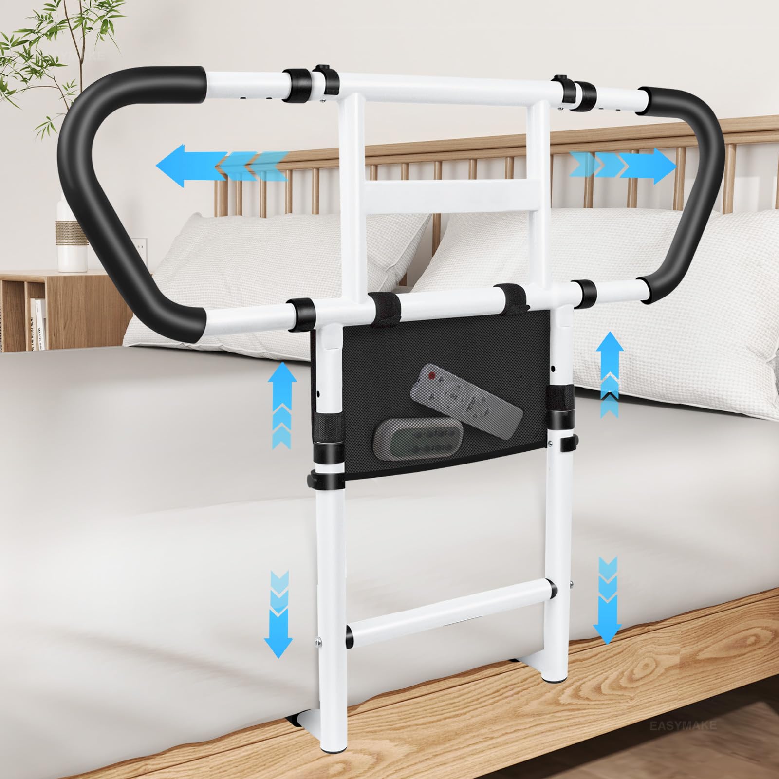 Bed Rails for Elderly Adults Safety Adjustable Bedside Assist Rails with Storage Pockets Non-Slip Handles Items for Elderly