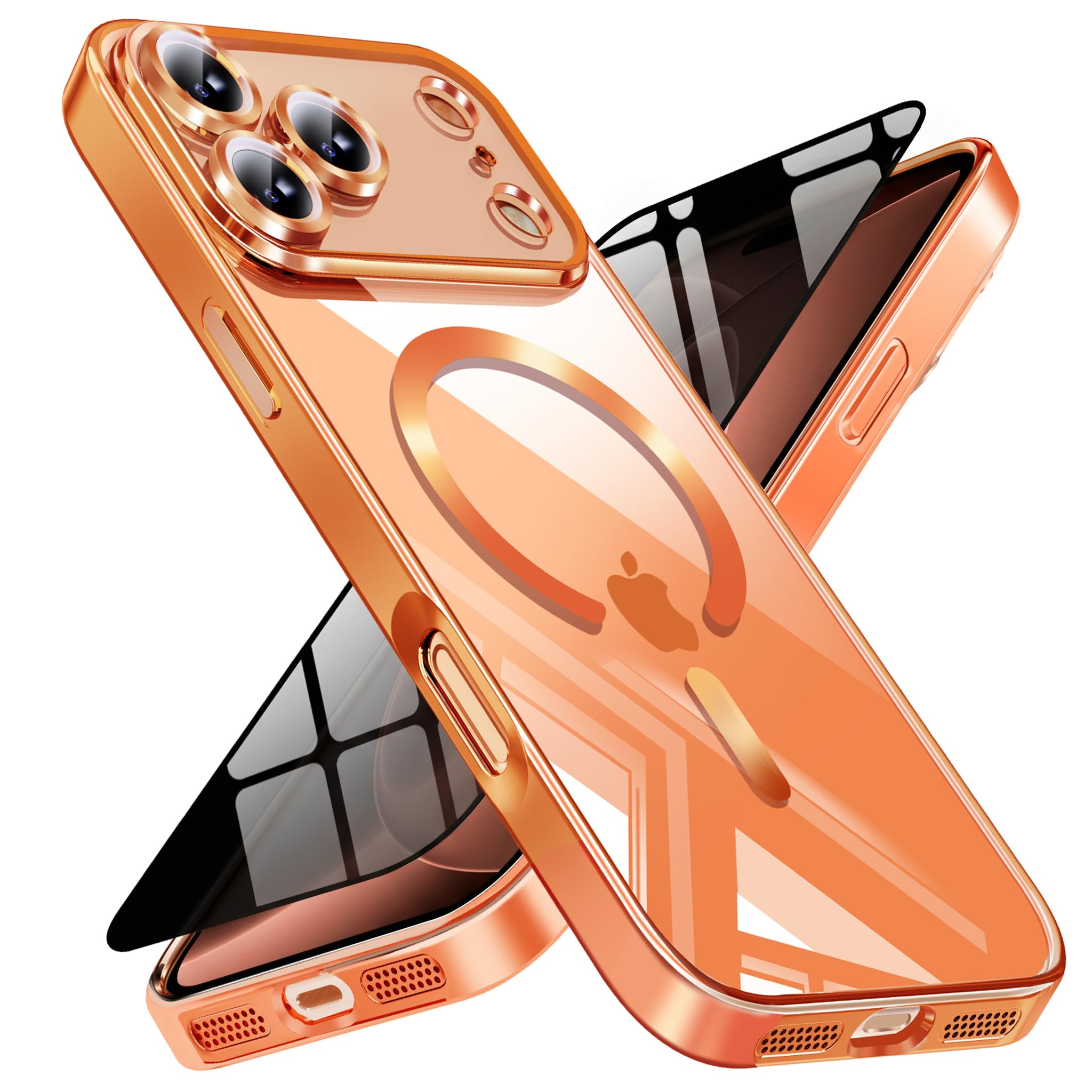 Magnetic for iPhone 18 Pro Max Case with Privacy Screen Protector &amp; Full Camera Cover,[Non-Yellowing] Shockproof Clear Phone Case Compatible with MagSafe Women Girls for iPhone 18 ProMax,Orange