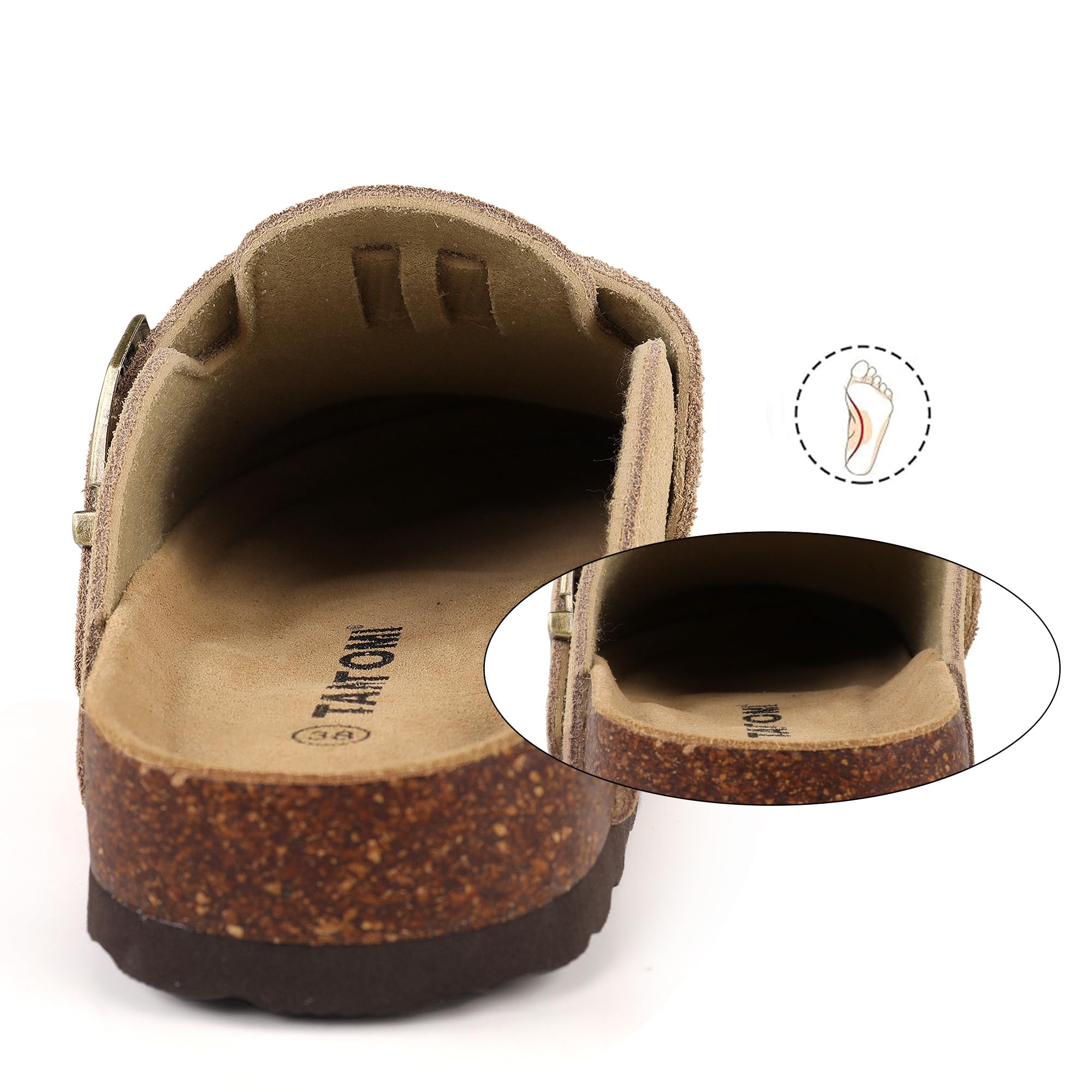 TANTOMI Damen Hausschuhe, Wildleder Unisex Clogs, Rutschfeste Hausschuhe Damen Herren leder mit Fußgewölbeunterstützung, Gartenschuhe Pantoletten Damen mit Weiches Kork Fußbett, Gr.36-42 EU