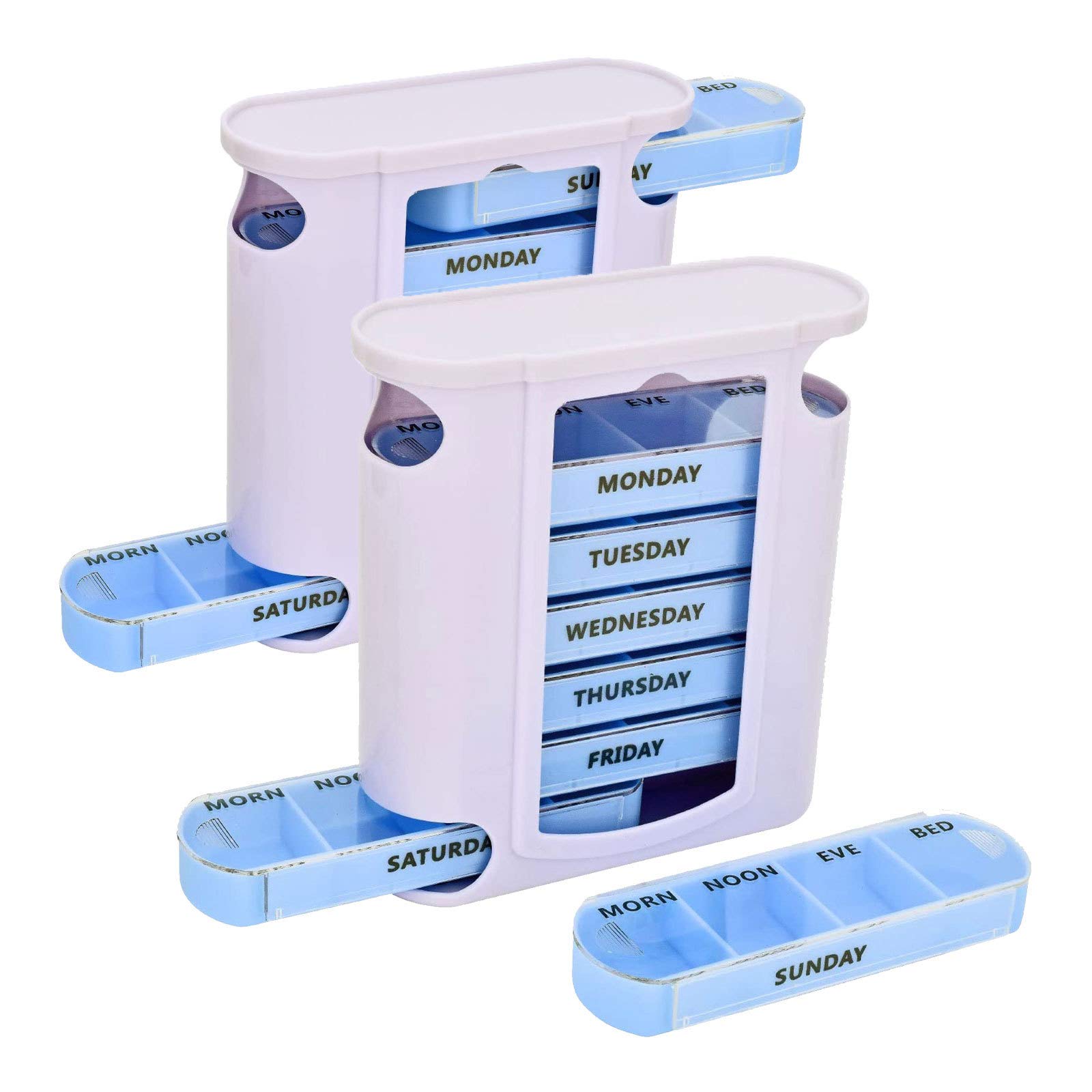 Rdjshop 2 Pcs Pill Box 7 Day Stackable Pill Organiser, Pill Box Easy Open 4 Times A Day Pill Box With Label, Pill Organizer Dispenser For Vitamin Fish Oil Aspirin Supplements