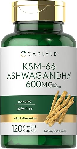 Carlyle KSM-66 Ashwagandha 600mg 120 comprimidos Suplemento de extracto con L-teanina Vegano, sin OMG, sin gluten