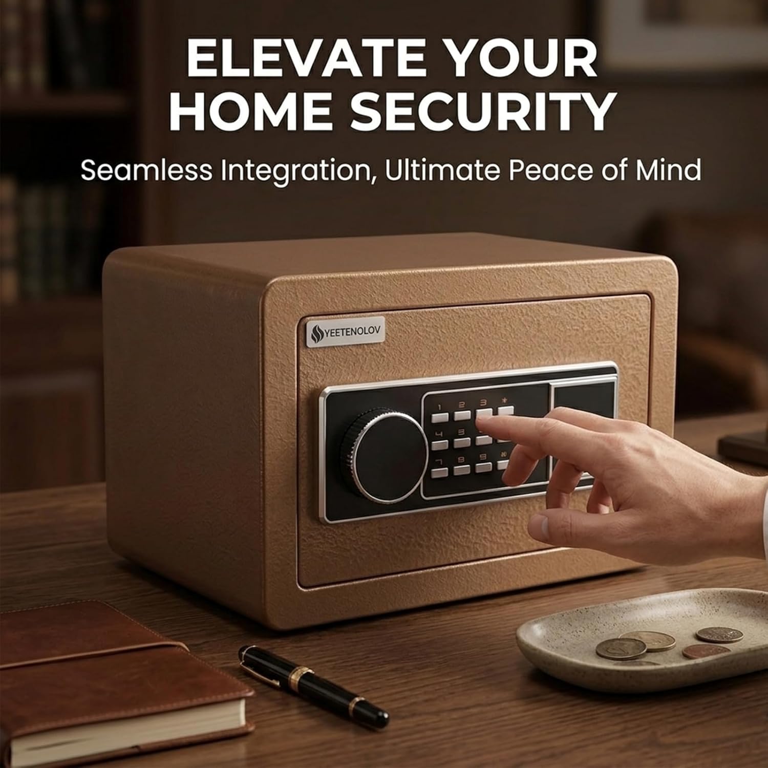Small Home Safe Box with External Battery Box, Digital Keypad Safe, 0.5 Cubic Feet Compact Personal Safe for Money, Jewelry and Valuables, Bedroom & Office Use,11.8”W x 7.9”D x 7.9”H Brown
