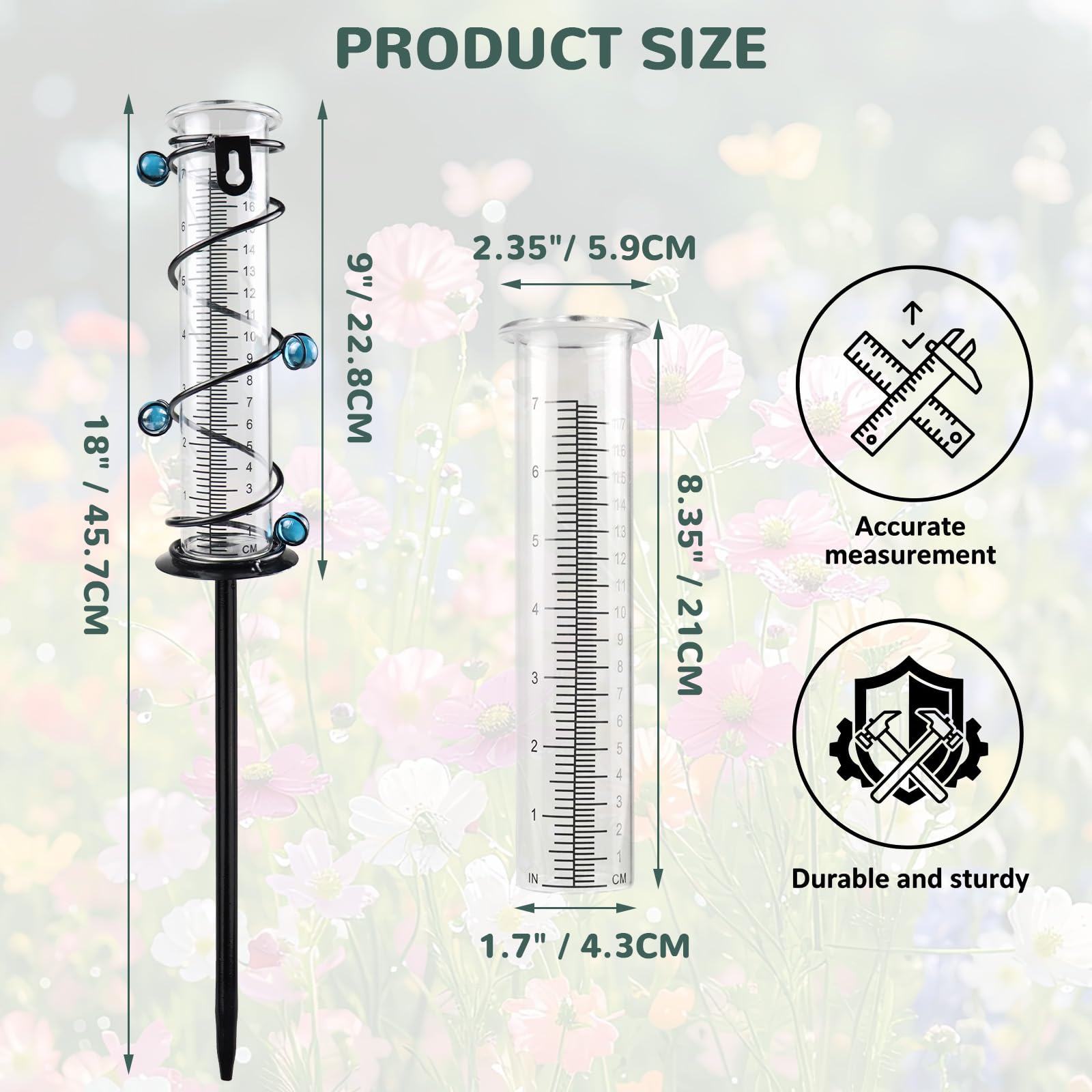 Qibivfo Regenmesser, Regenmesser Frostsicher mit Metallständer, Gut Ablesbar, Gartenzubehör, für Außenbereich Garten Hof Deck Rasen Landschaft - 4