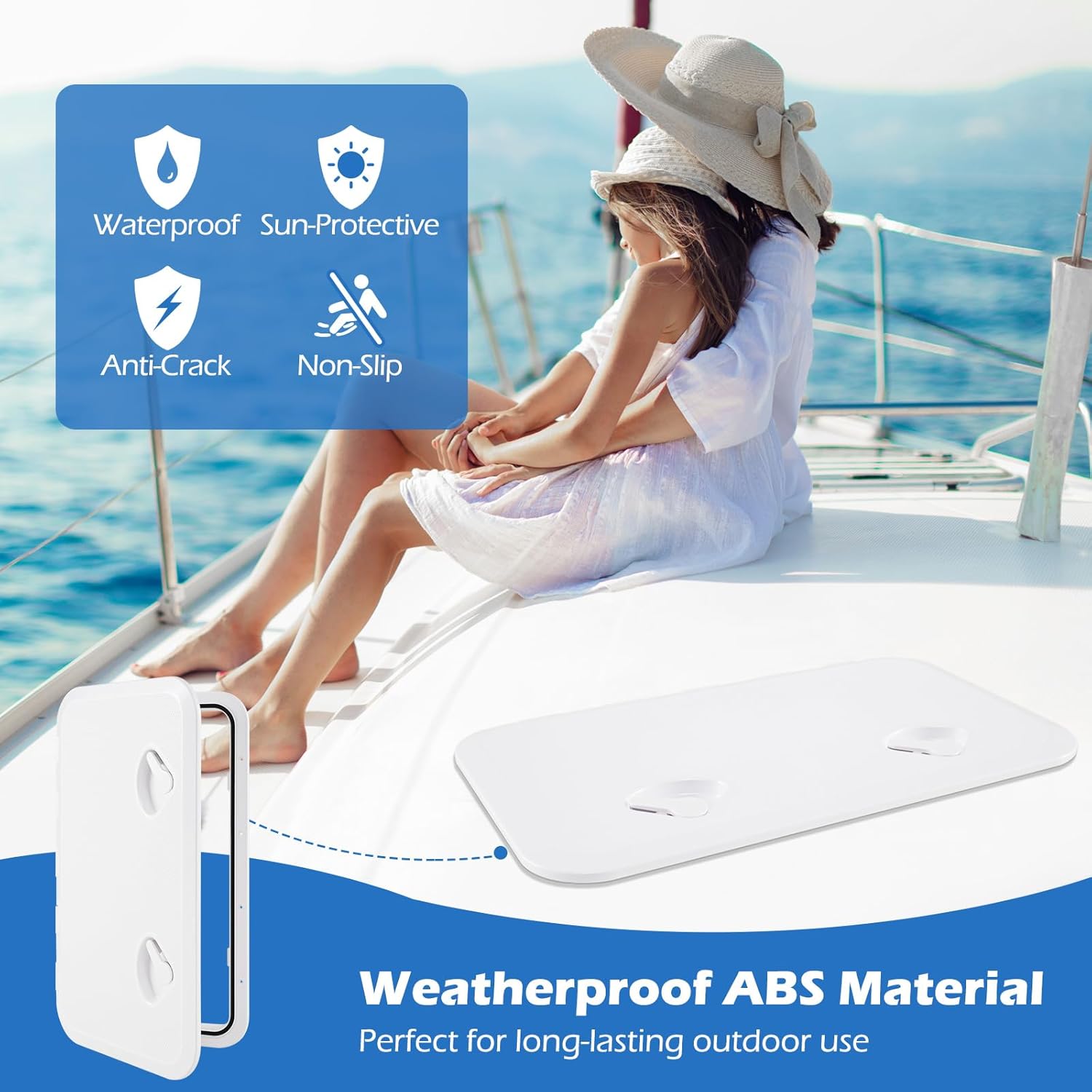 Goplus 24” x 14” Boat Hatch, Marine Deck Access Hatch w/ 180° Lid Hinge & Non-Slip Surface, All-Weather Rectangle Hatch Lid for Boat, Yacht, RV