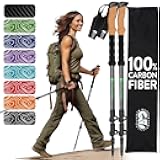 100% Carbon Fiber Trekking Poles by USA Brand - Ultra Strong Lightweight Collapsible Hiking Poles with Cork and EVA Foam Grips & Quick Adjustable Flip Locks