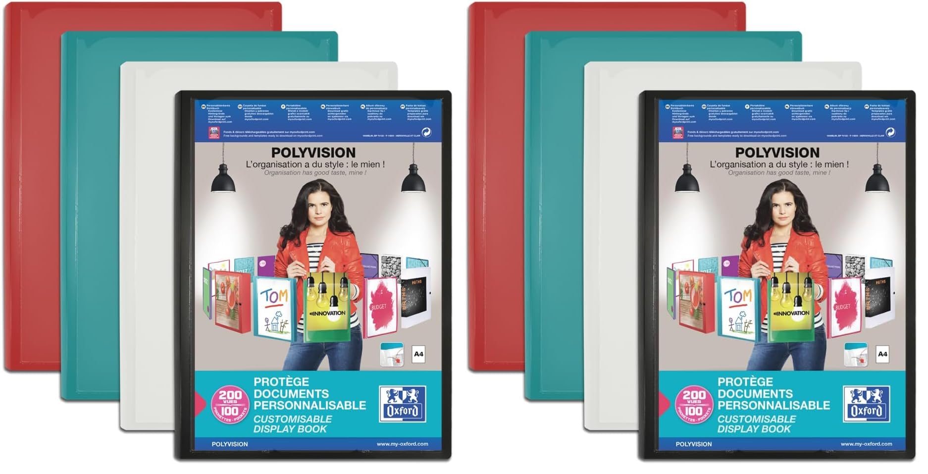 OXFORD Porte Vue Polyvision A4 200 vues / 80 pochettes Couverture Polypro Opaque Couleur Aléatoire (Lot de 2)