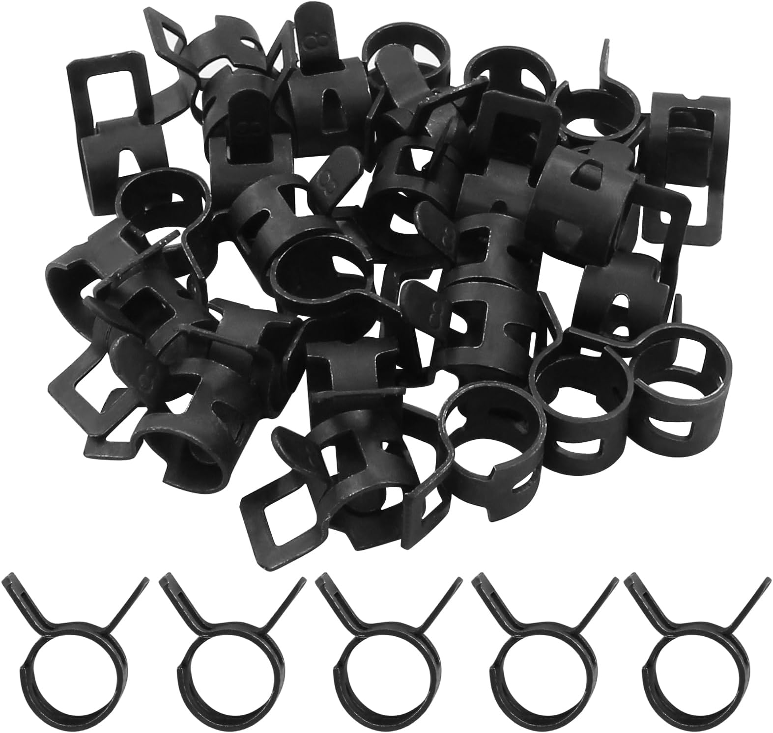 30Pcs Spring Band Clips 5/16" 8mm Air Hose Tube Water Pipe Fuel Hose Line Vacuum Hose Clamp, Fit 8.5-9.2mm OD (Black)