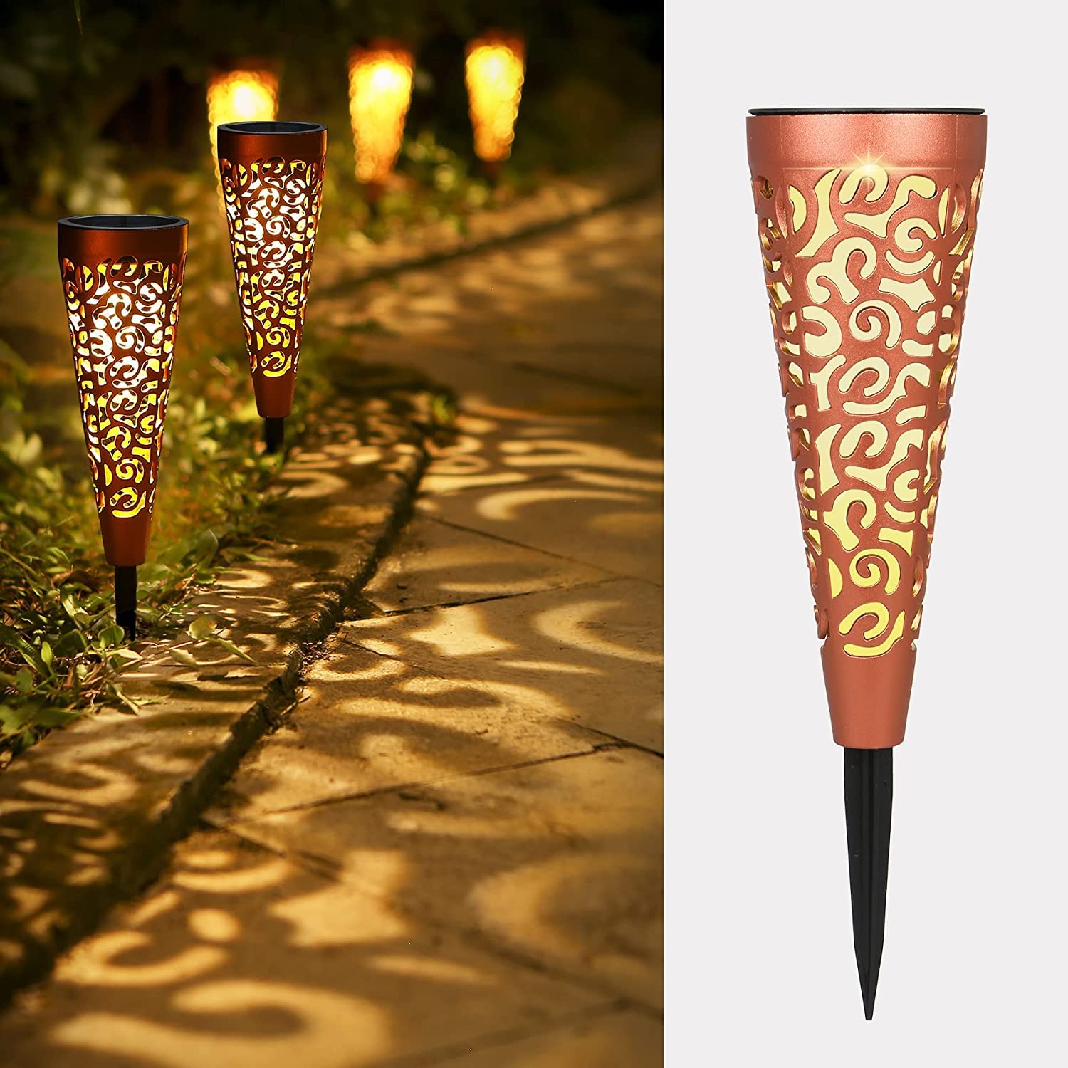 Bonsery Luces solares para exteriores, impermeables, IP65, paquete de 6 luces solares decorativas para jardín, luces solares de camino, luces solares para paisaje, patio trasero, decoración de césped,