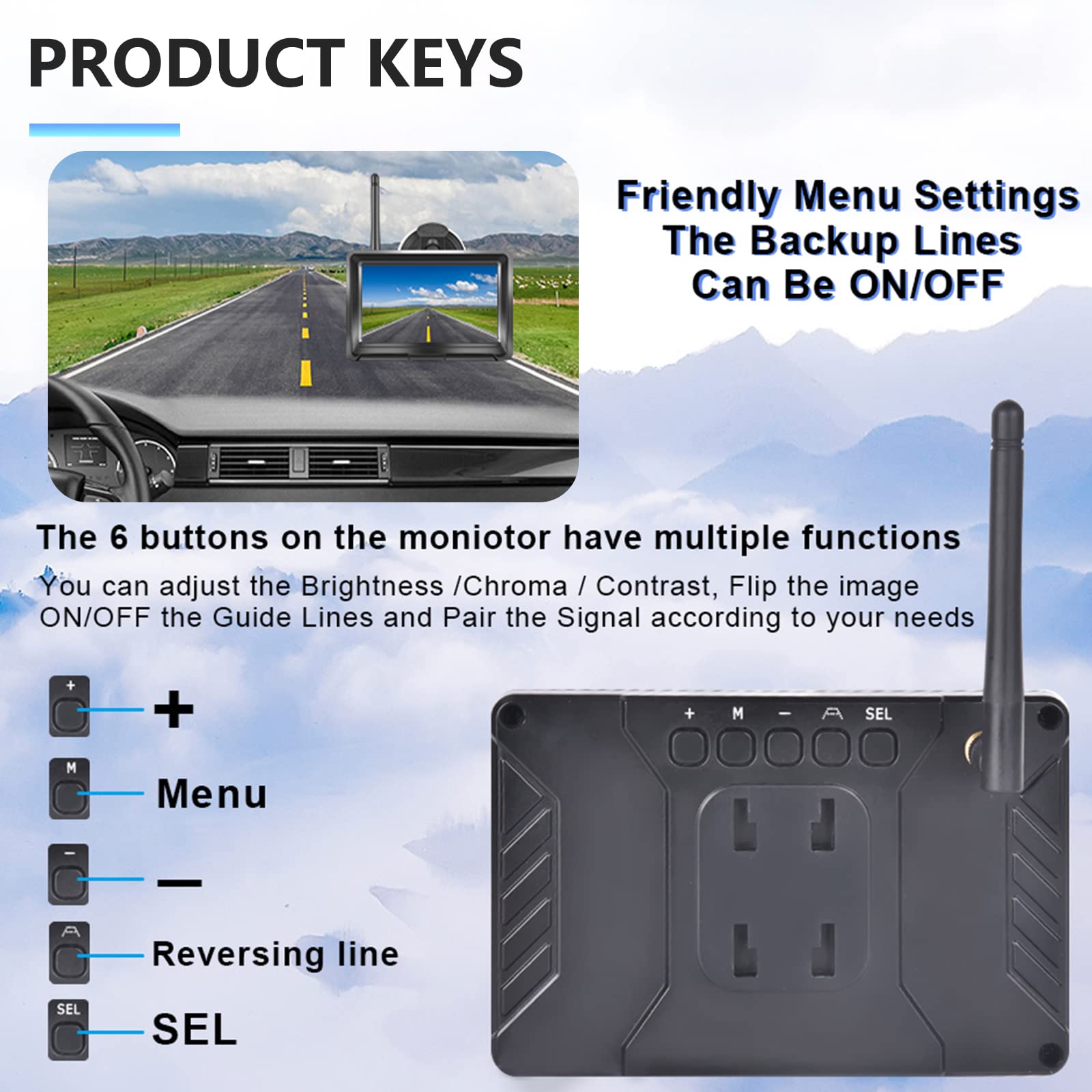 Hodozzy Cámara de Marcha Atrás Digital Inalámbrica con Camara y 5 Pulgadas Monitor Kit de Vehículo HD 1080P con Visión Nocturna, IP69 Impermeable Cámara de Visión Trasera para Coche Camiones 12V-24V