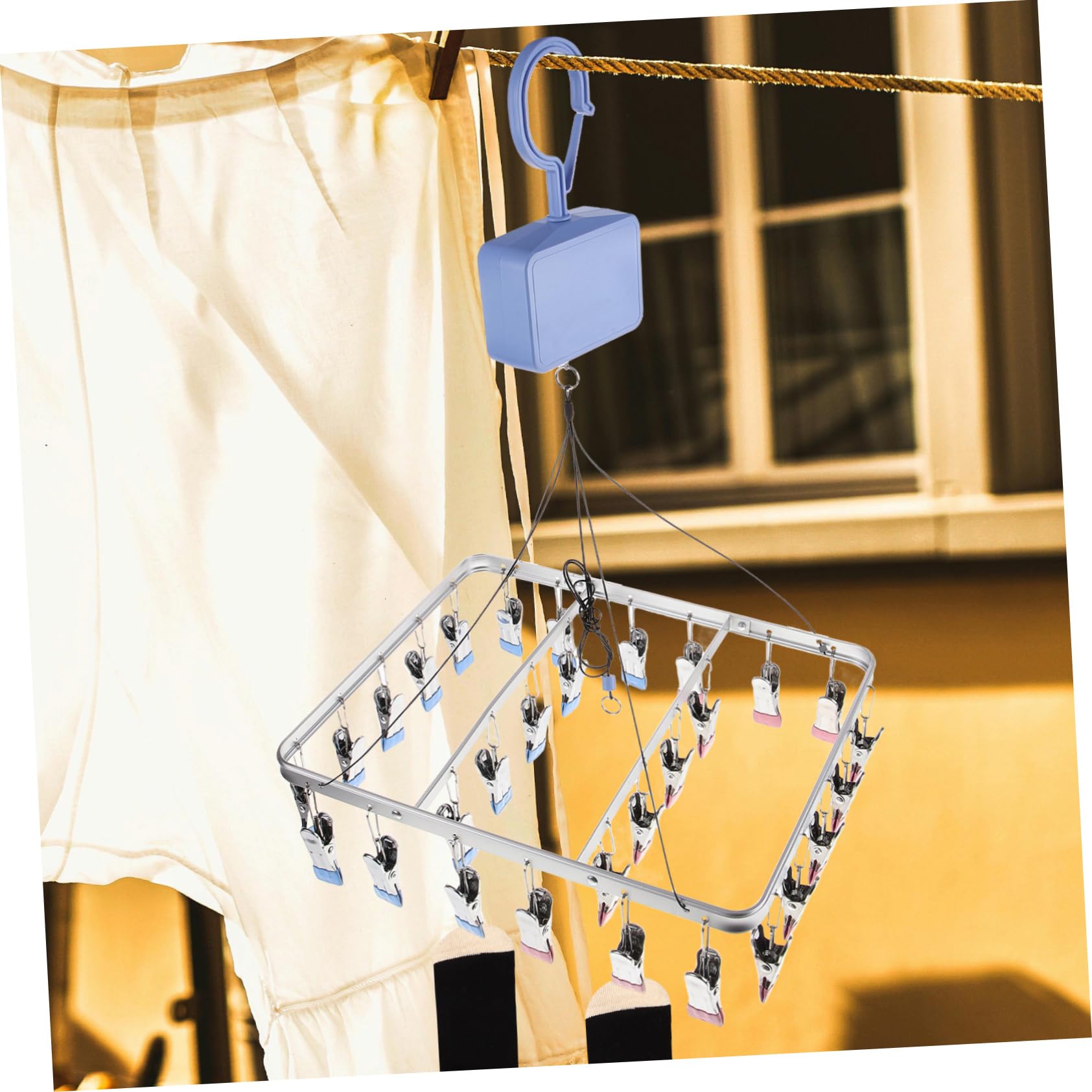 Luxshiny Wäschetrockenständer Mit Sockenbügel Clips Für Unterwäsche Socken Und Schnürsenkel Robustes Gestell Für Einfache Höhenverstellung Zum Trocknen Und Aufbewahren Von Haushaltskleidung