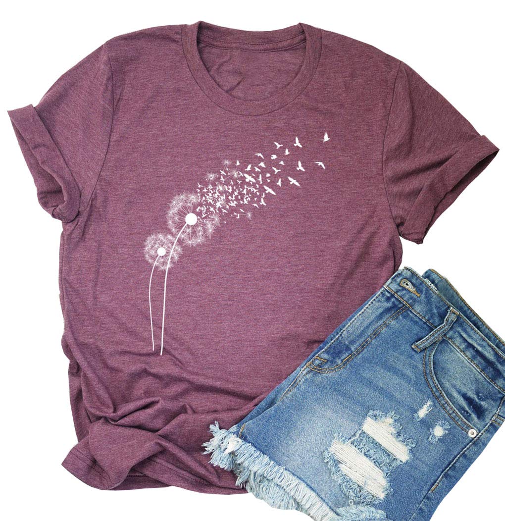 VKEGNIOVintage Floral T Shirts for Women Boho Wildflower Graphic Tees Cute Summer Short Sleeve Casual Tops