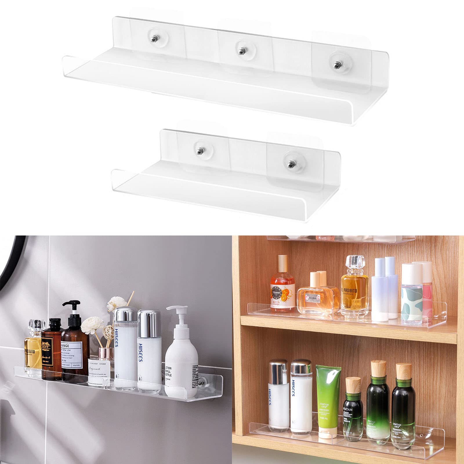 WakiHong 4PCS Acrylique Étagère Murale Flottante Transparent Etagere Sans Percer En Acrylique