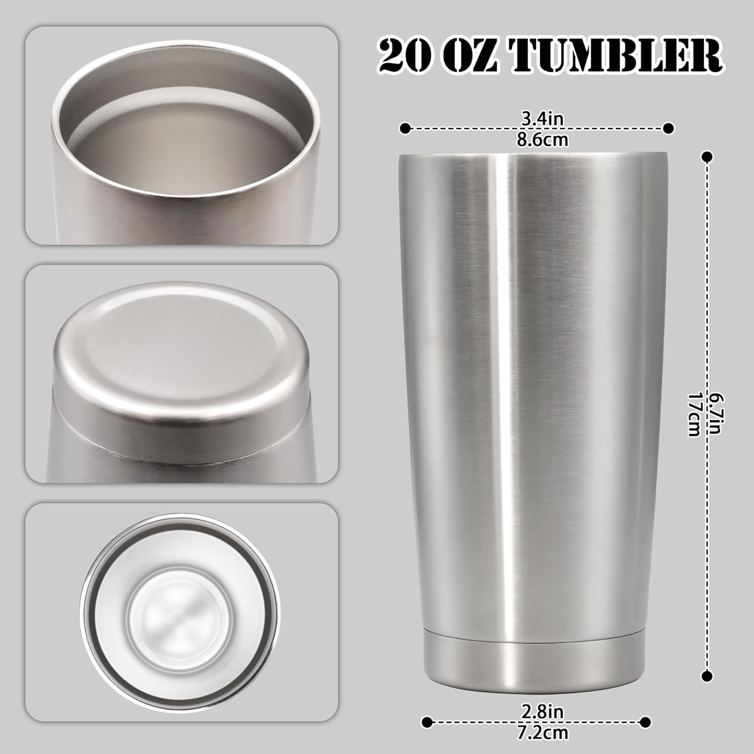 20 oz Tumbler with lid Double Wall Vacuum Insulated Tumblers Stainless Steel Coffee Mug Travel Coffee Tumbler Powder Coated Tumbler Cup Keep Hot&Cold - (Stainless 12 Pack) - Image 5