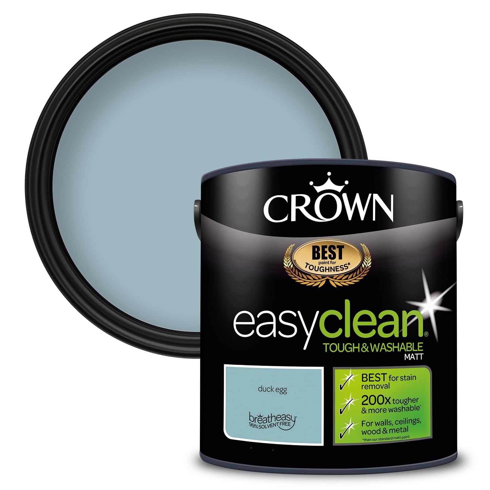 Crown Easyclean Duck Egg - Tough & Washable - Matt Emulsion Paint - Stain Resistant - Duck Egg Paint - 2.5L