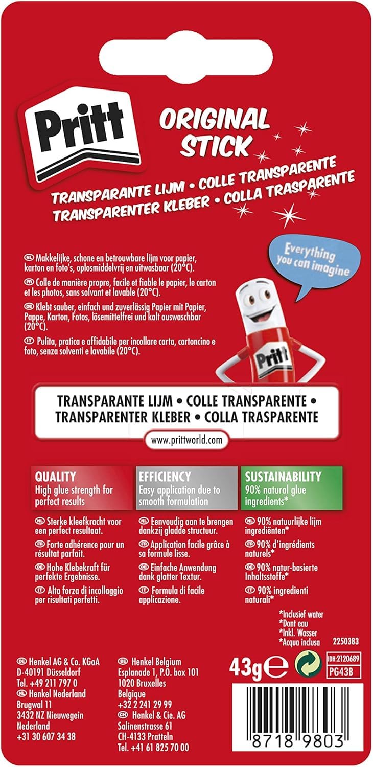 Pritt Klebestift Multipack, 5x 4x43g | Große Vorratspackung lösungsmittelfreier Klebestifte – ideal für Schule, Büro & kreative Bastelprojekte