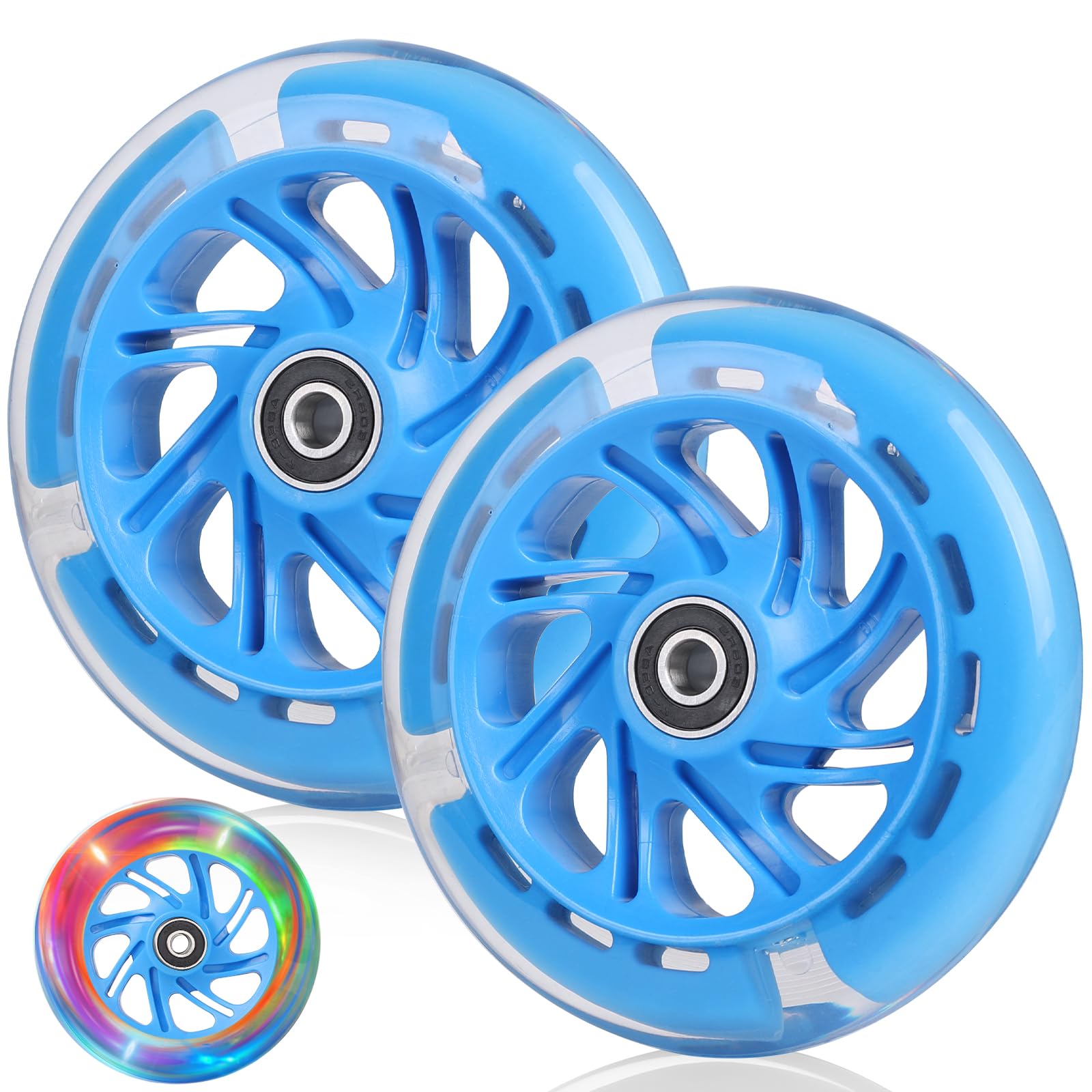DBREAKS - Ruedas luminosas para patinete stunt, pack de 2 ruedas con luz LED, ruedas de repuesto LED de 120 mm para scooter con rodamientos ABEC 9, dureza 88A, compatibles con todos los patinetes