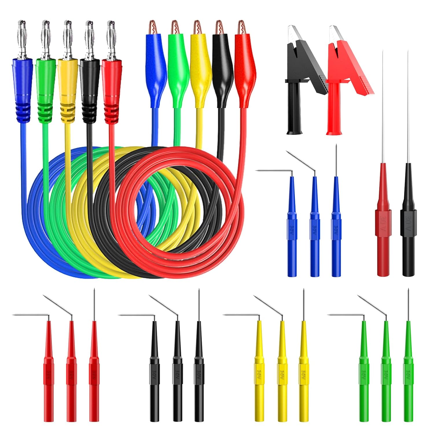 Goupchn Back Probe Kit Banana Plug to Copper Alligator Clip Automotive Test Leads Set with 3 Configurations Back Probe Pins Extended Length Probes for Car Repairing Diagnostic 24PCS