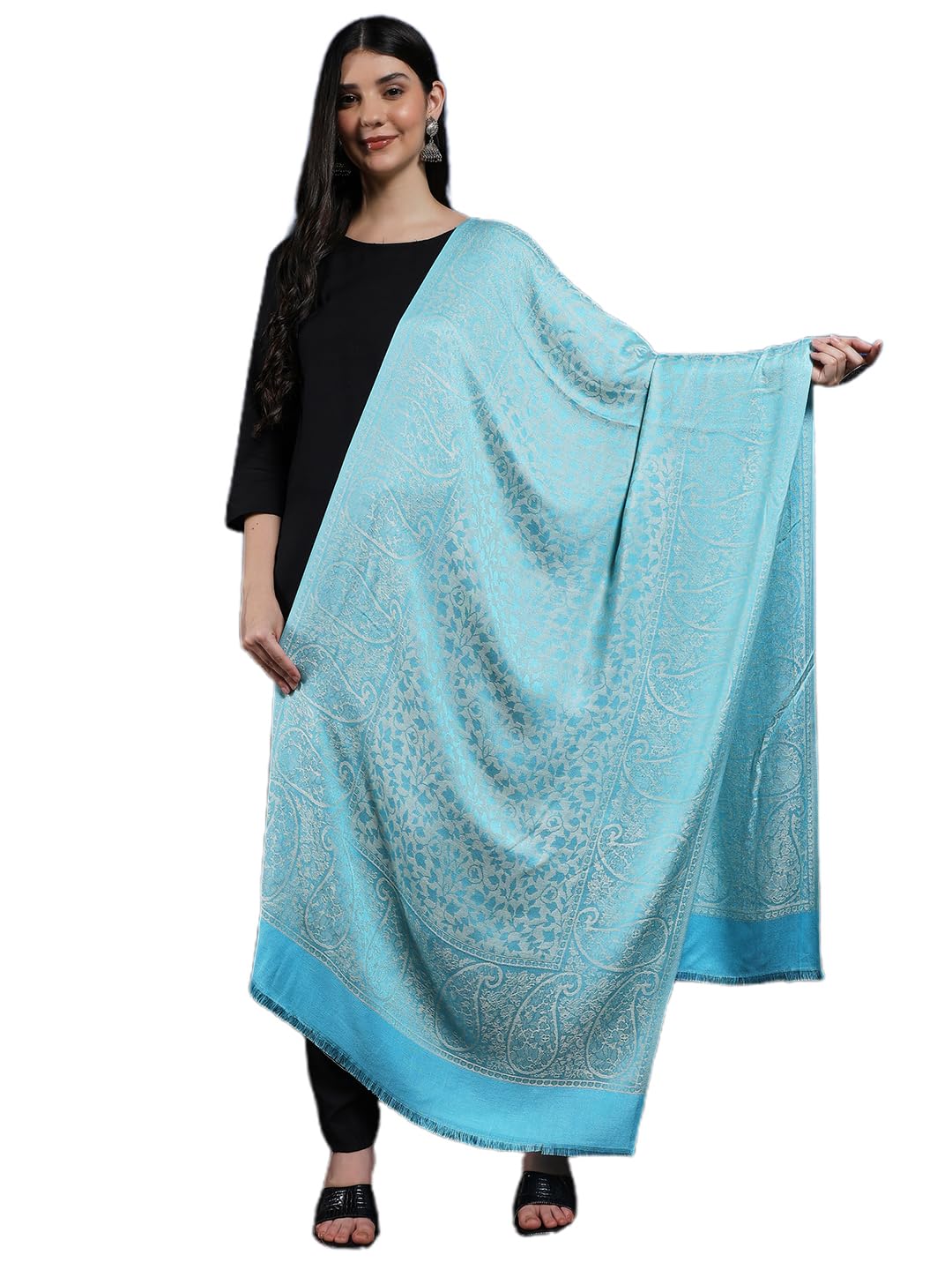 ravaiyaa - attitude is everything Women Woven Printed Wool Stole | Pure Wool Jamawar Stole | Soft and Warm Winter Shawl | Scarf Wrap Faux Pashmina (80" x 30" Inch)-picture-17