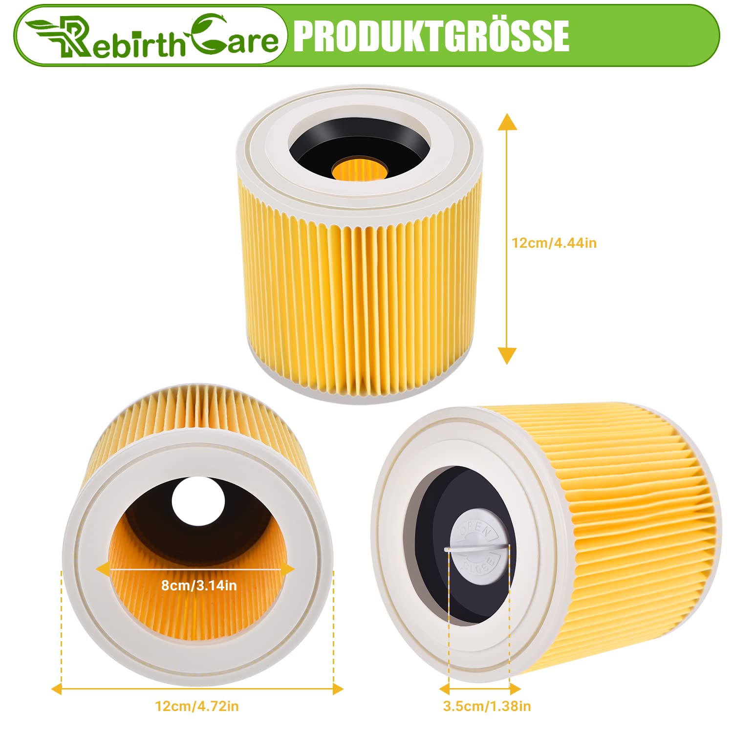 Rebirthcare filtri aspirapolvere per kärche premium wd3 wd2 mv2 mv3 wd 3p, wd 3.200, wd 3.500 p, se 4001, se 4002, a2054, a2004, a2254, a2604, filtro aspirapolvere 6.414-552.0/64145520 (WD3-2PCS)