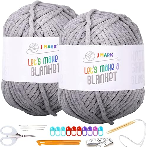 Miniatura 8 de J MARK Hilo de manta gruesa para tejer 437 yd. 28 oz (800 g) y ganchillo, bolas de hilo grueso, aguja de tejer circular, ganchos de ganchillo, cinta