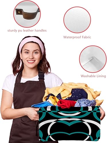 Miniatura 4 de Teal Black Geometric Storage Basket for Organizing Shelves, Collapsible Storage Bins Boxes with Handle, Modern White Round Geometric Abstract Canvas