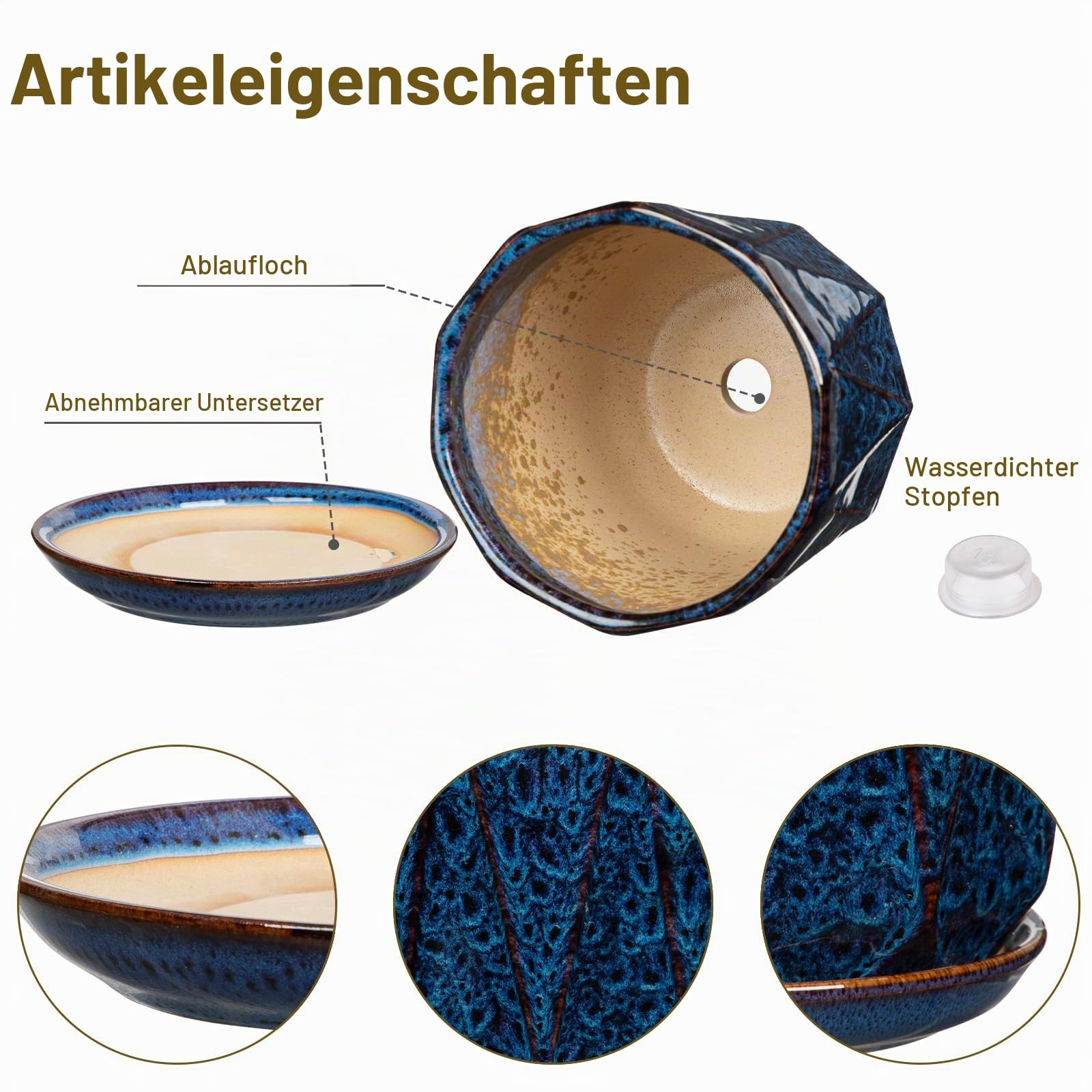Oairse 2er-Set Blumentopf Keramik 18cm+14cm, Mittelgroßer Zylinder Blumentopf, Reaktive Glasur mit Drainageloch-Untersetzern für Zimmerpflanzen, Retro-Dekoration für Gartenbehälter-Sets im Freien