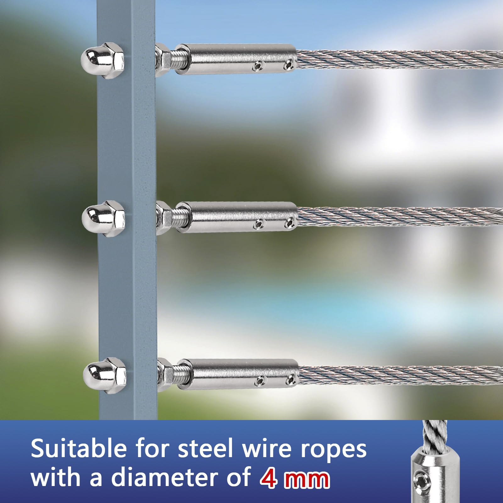10 Terminali per cavo 4 mm Tensionatore inox con vite e chiave Allen, Fissaggio professionale per cavi metallici, perfetto per ringhiere e strutture decorative