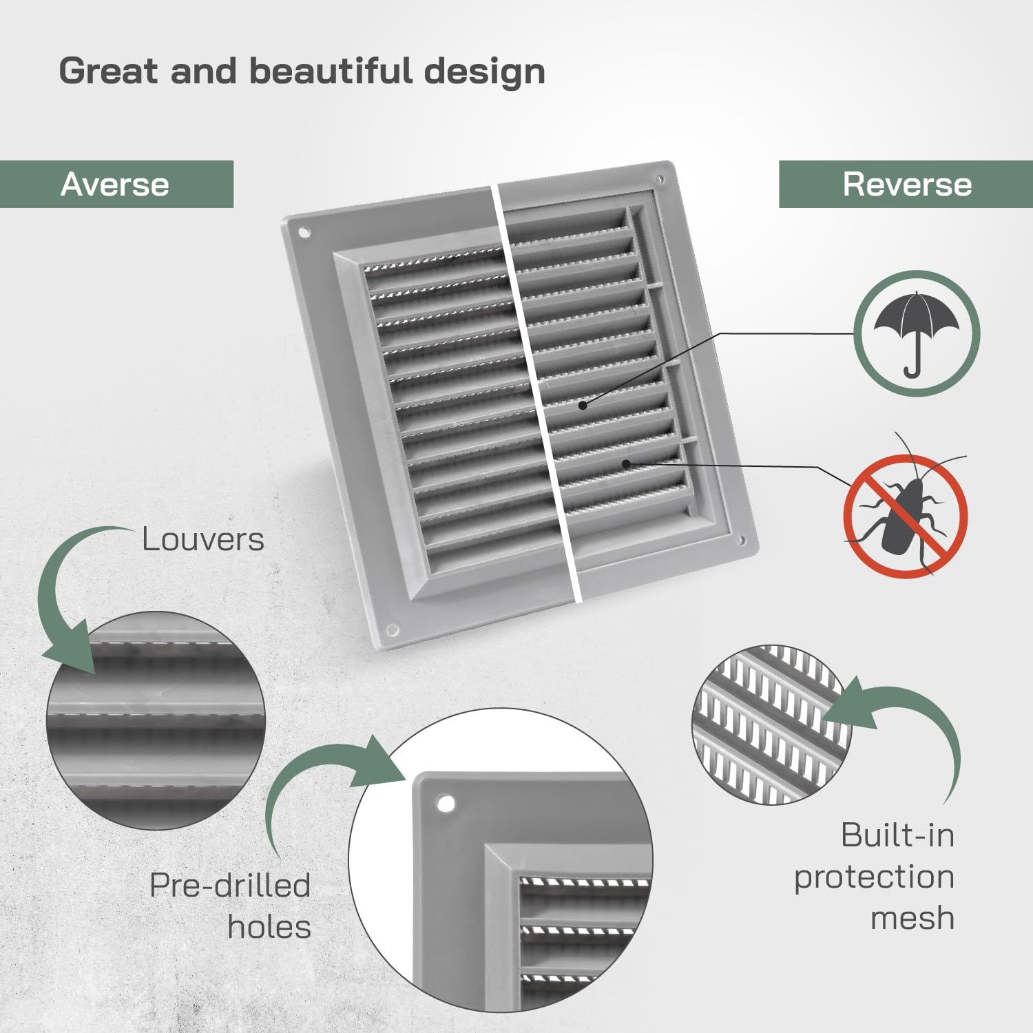 Vent Systems 150 x 150 mm / 6" x 6" Inch Square Plastic Air Vent Cover, Louvered Wall Grille with Insect Mesh, HVAC Vent Cover for Intake and Exhaust for Wall, Ceiling, Shed, Home Improvement - Image 3