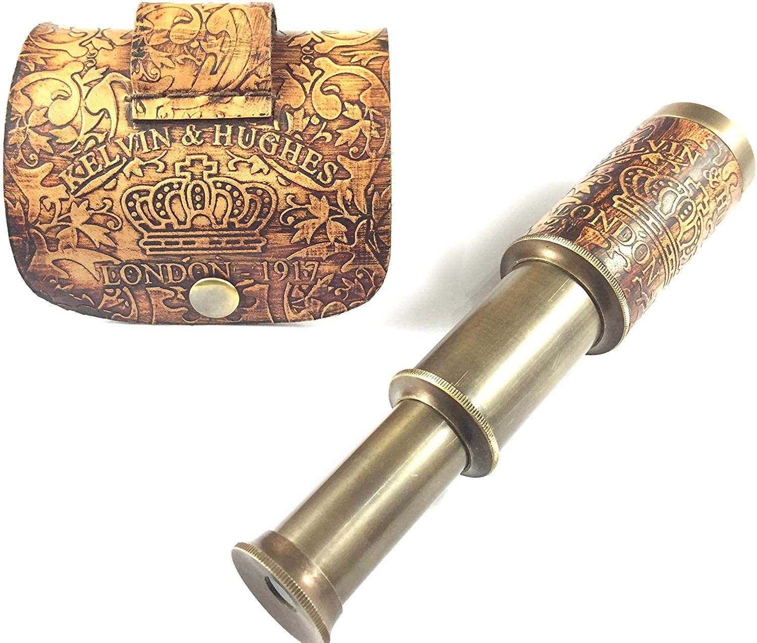 Nautical Handheld Pirate Brass Telescope with Box/Case,Sailor Home Decor Pirate Captain Boat Gift (6