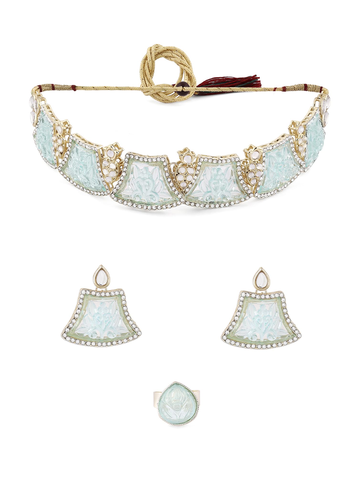 ZAVERI PEARLS Turquoise Blue Artificial Stones & Kundan Necklace Earring & Ring Set For Women-ZPFK16663 (B0CKLB68XC) Amazon Price History, Amazon Price Tracker