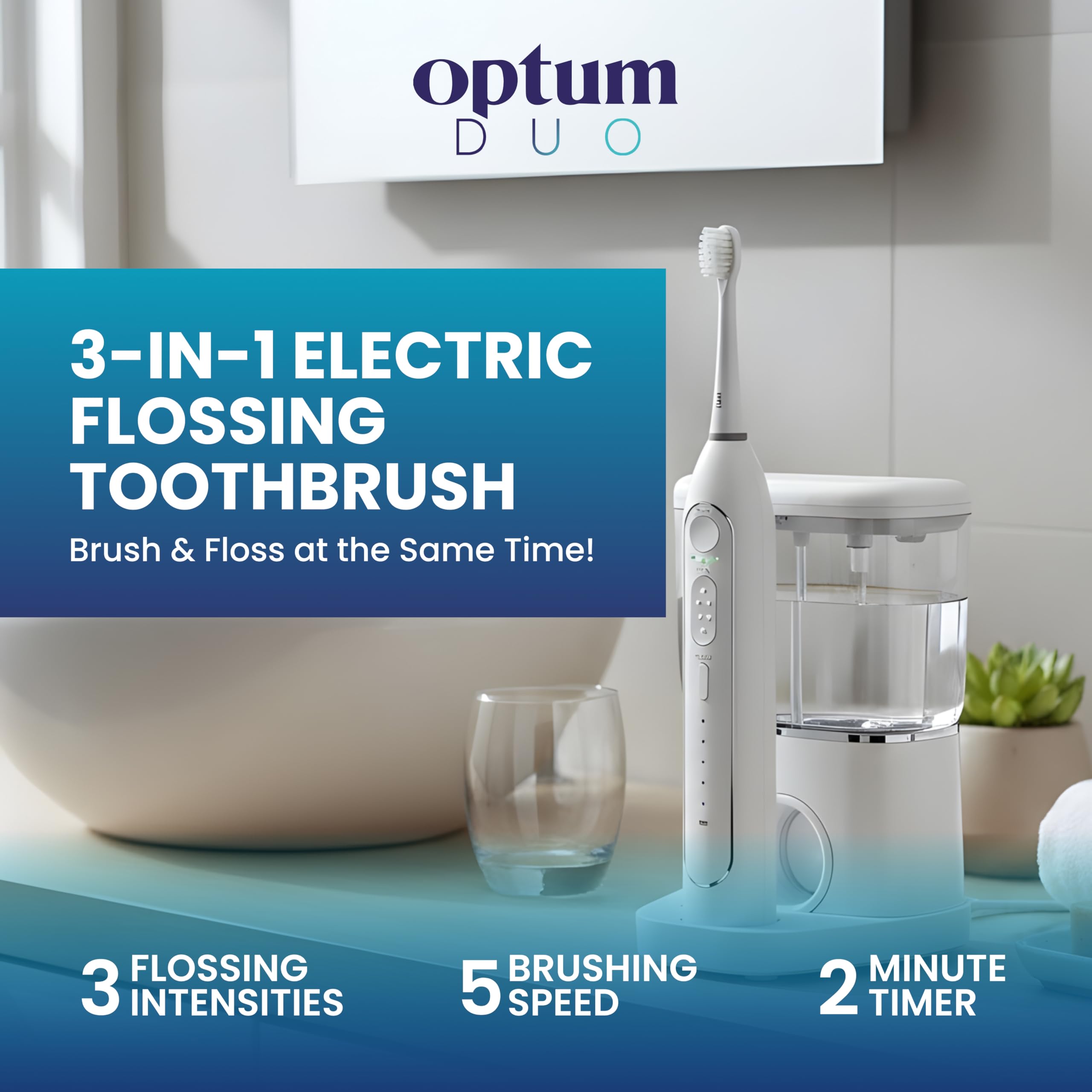 Spazzolino da denti elettrico 2 in 1 con filo interdentale combinato – Spazzolino sonico con vibrazioni 40k e filo interdentale ad alta pressione, 5 modalità di spazzolatura, ideale per
