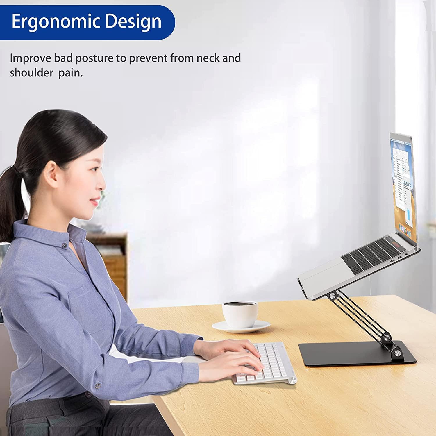 Générique na laptopa, regulowany aluminiowy na laptopa, ergonomiczny | składany uchwyt komputerowy z chłodzeniem, przenośny uchwyt na biurko do laptopów 10-14 , do biura, domu, podróży