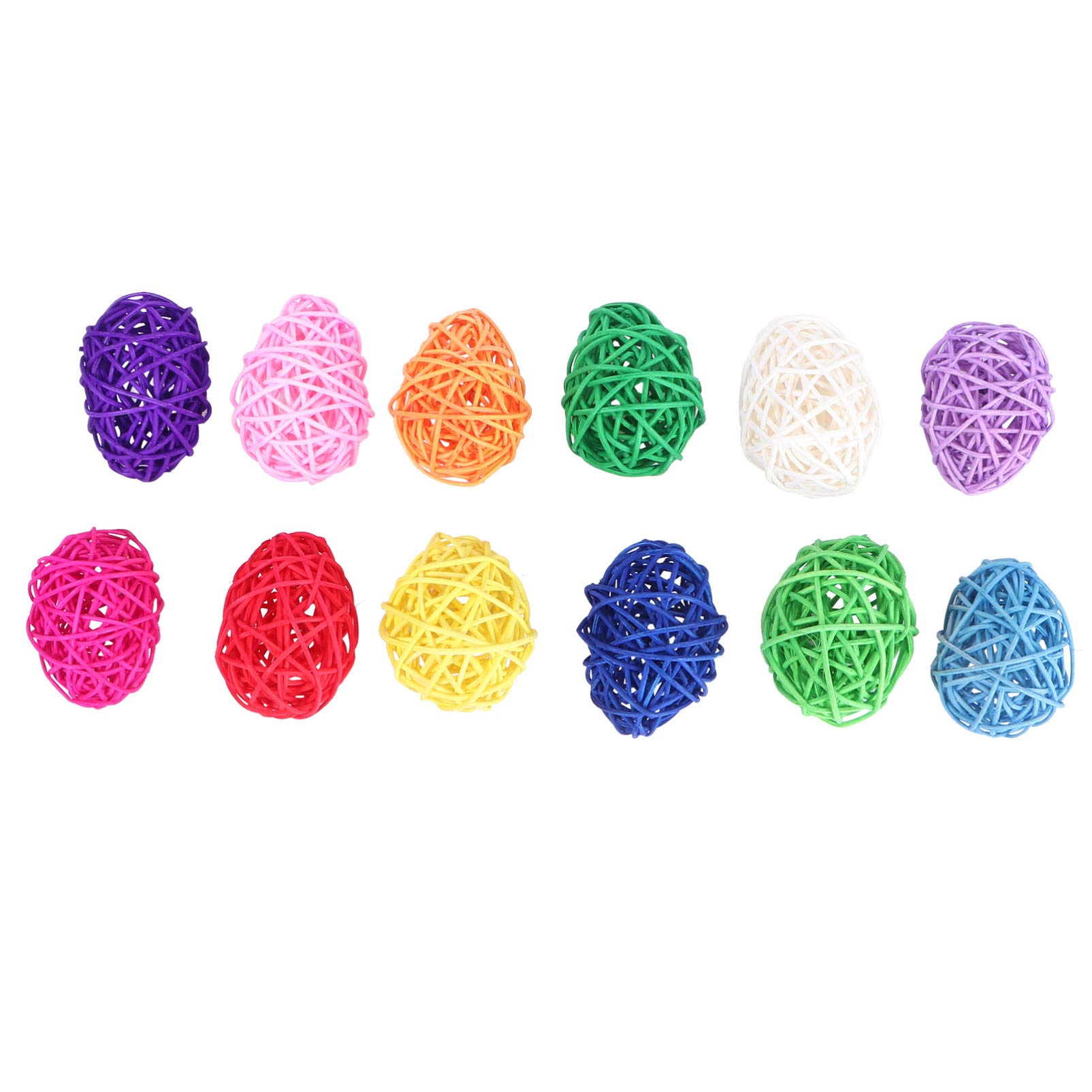 12Pcs Assorted Color Rattan Woven Easter Egg Ornaments - 1.77X1.77X2.55In Plastic Eggs for Easter Decorations, Flower Arrangements, and Home Decor