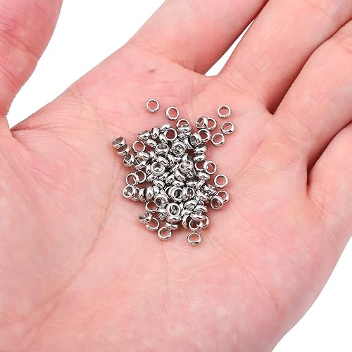 Miniatura 5 de Cuentas espaciadoras de acero inoxidable de 0.138 x 0.047 in Rondelle sueltas para hacer joyas de bricolaje, 100 unidades con agujero de 0.079