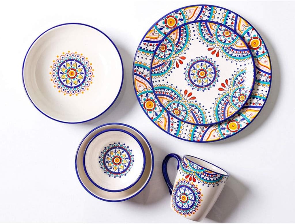 6 piece Pattern Mediterranean Ceramic Tableware Set Western Home Dishes Combination Fashion Creativity Fruit Deep Dish Salad Bowl